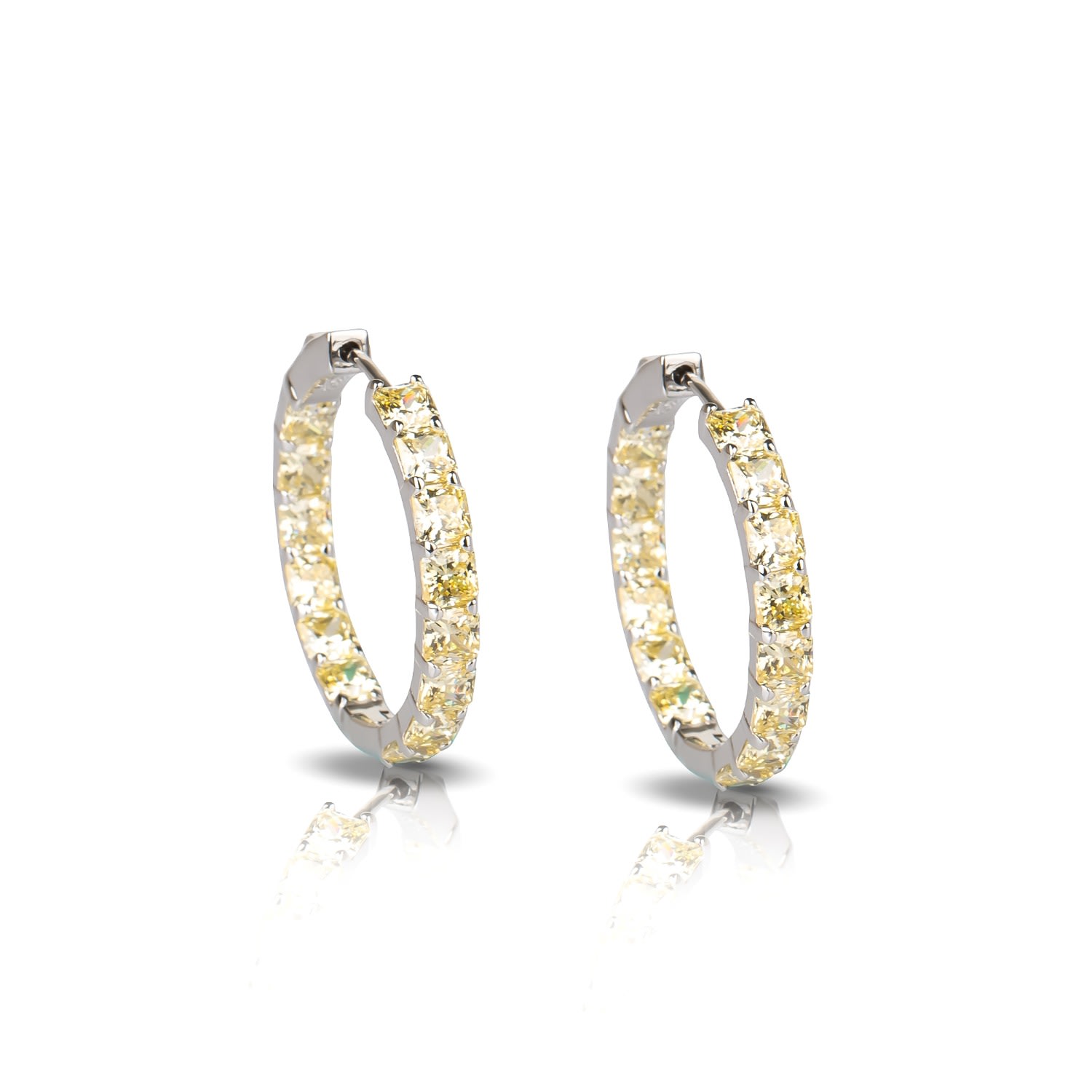 Women’s Silver Yellow Stone Radiant Cut Stone Hoop Earring Ep Designs