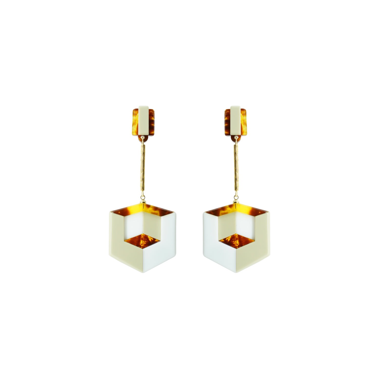 Gissa Bicalho Women's Neutrals Handmade Acrylic Earring Double Cube Caramel Granite