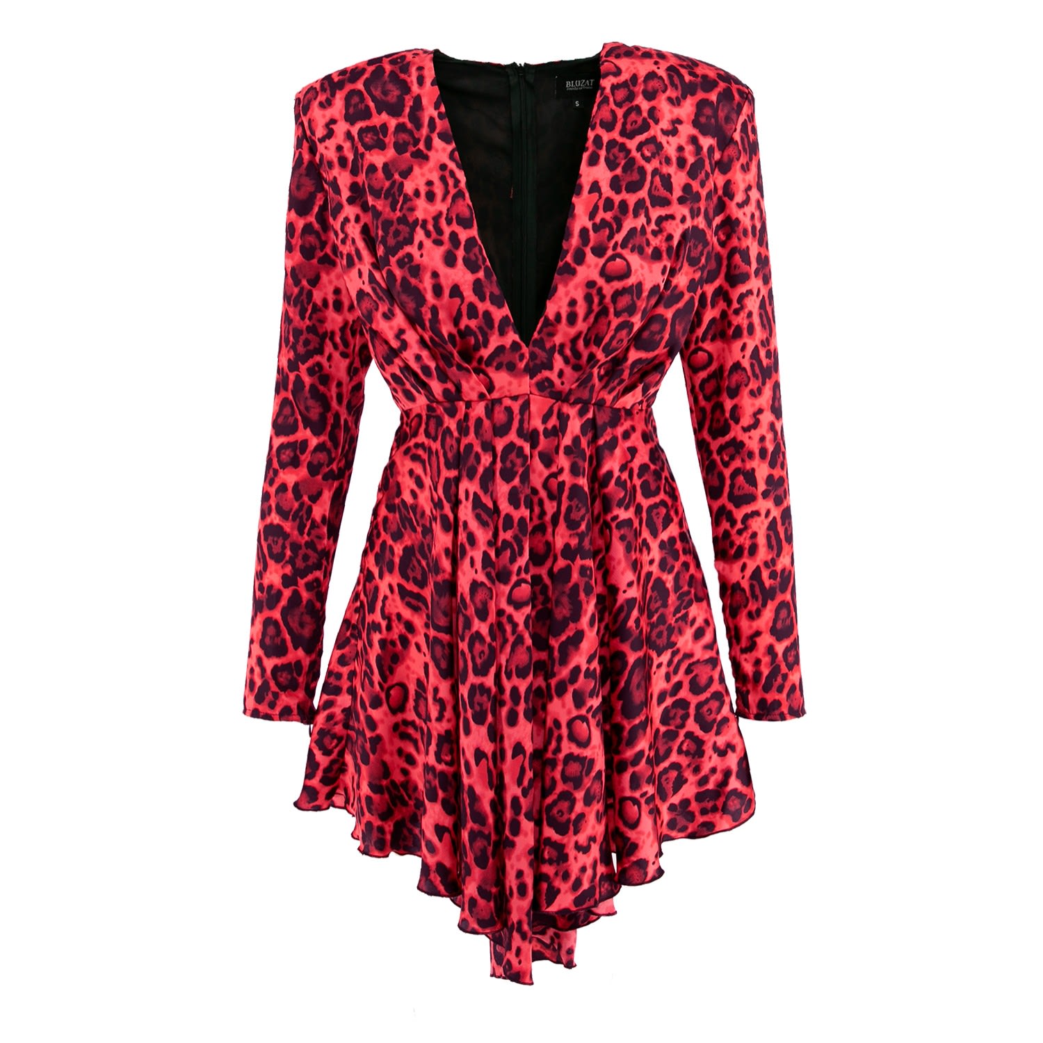 Women’s Assymetrical Mini Dress In Red Animal Print Small Bluzat