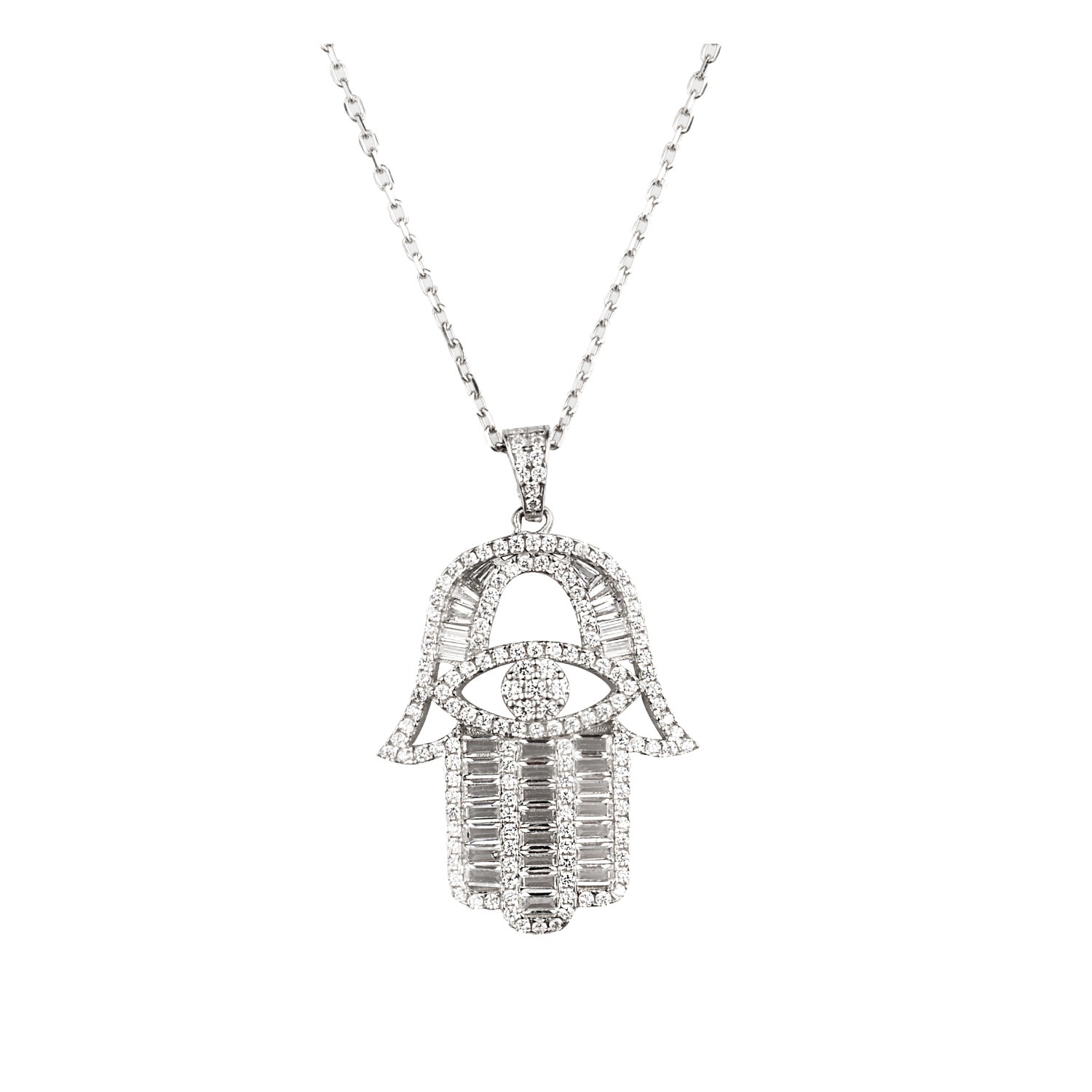 Ep Designs Women's Hamsa Baguette Necklace - Silver In Silver