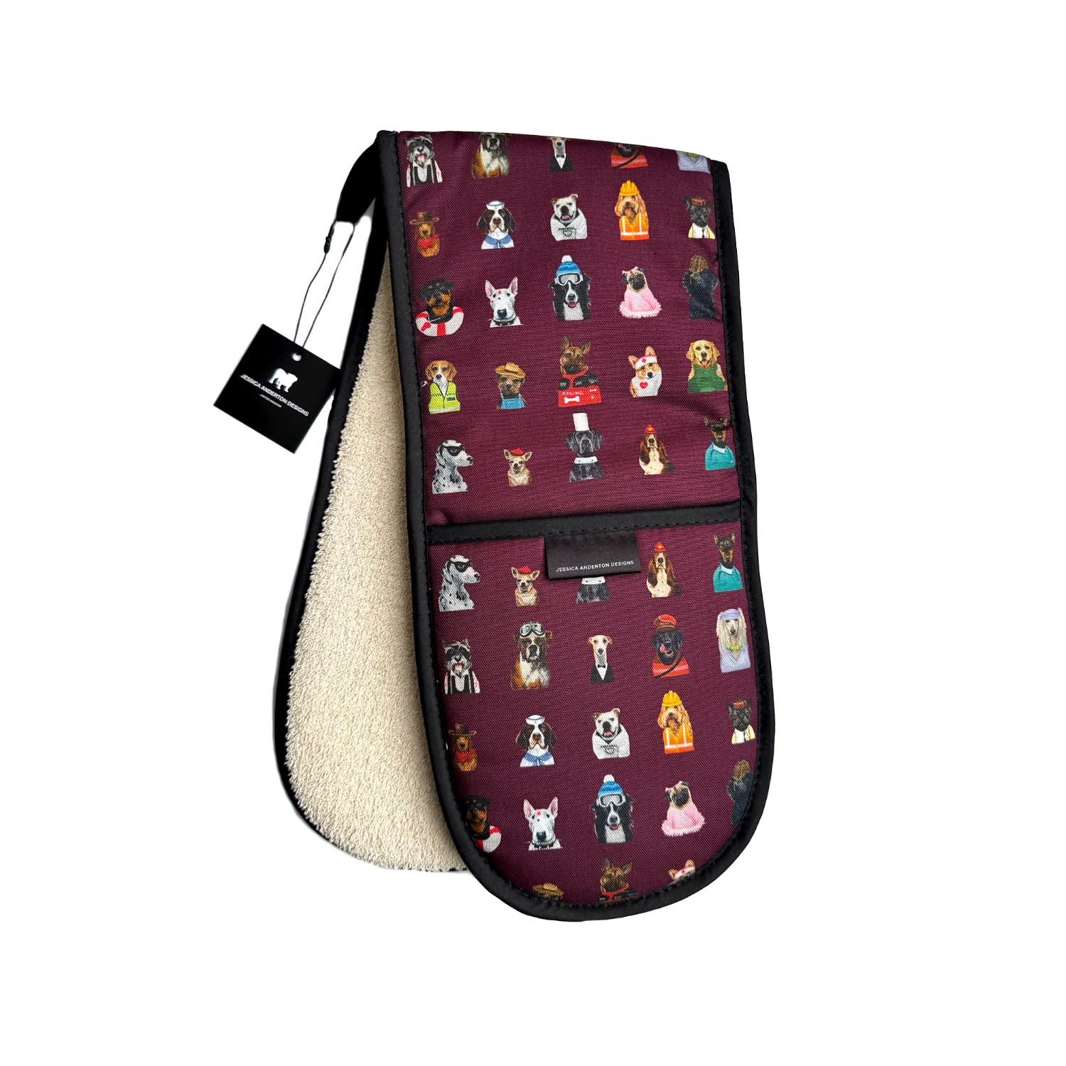 Jessica Anderton Designs Pink / Purple Dogs Double Oven Gloves - Berry In Pink/purple