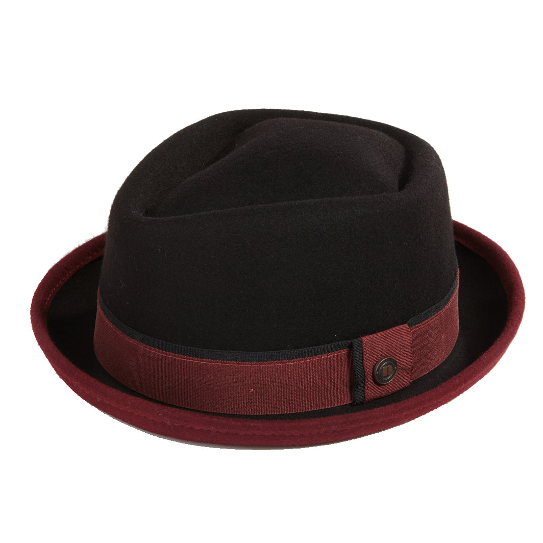 Dasmarca Hats Men's Edward Black Burgundy Two Tone Felt Winter Porkpie Hat In Black