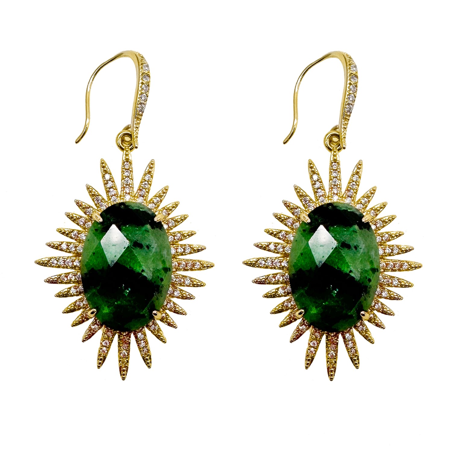 Farra Women's Green / Gold Epidote Hook Earrings In Multi