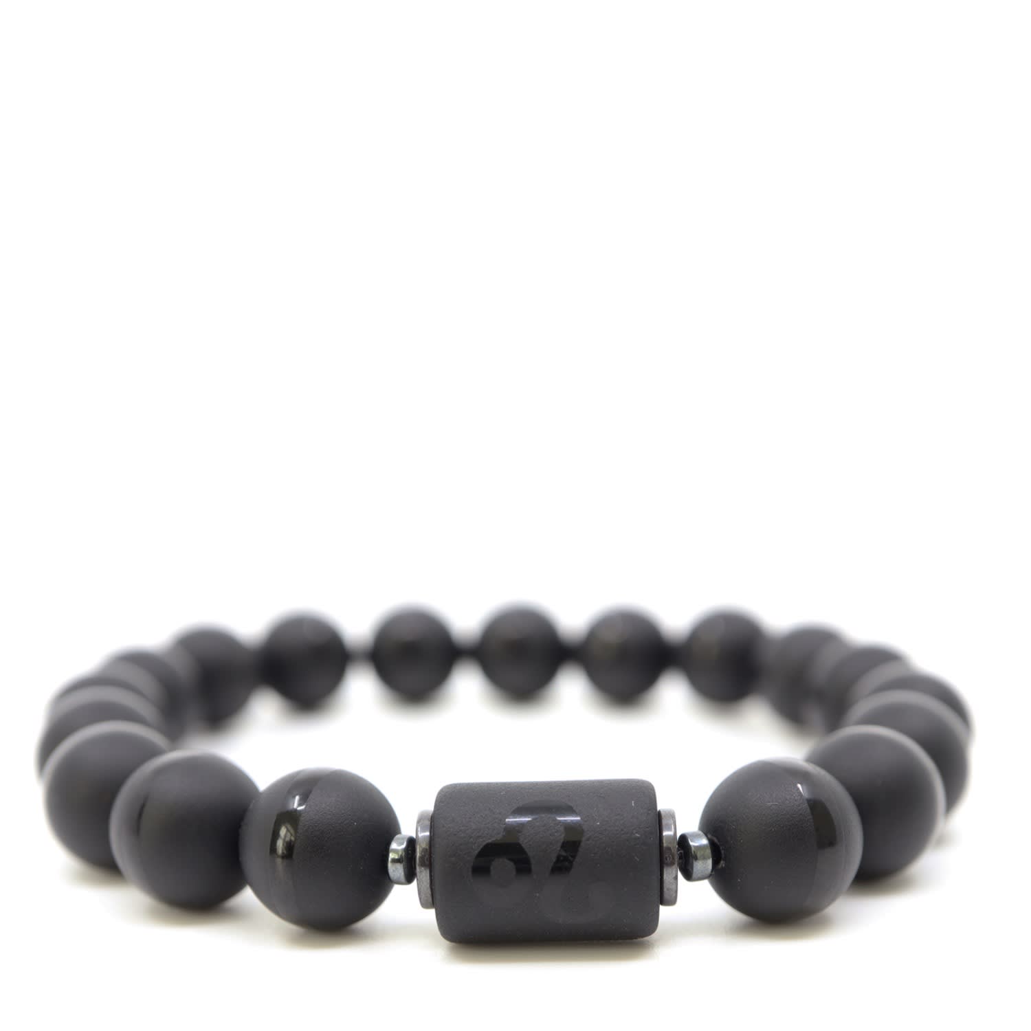Shar Oke Men's Black / Silver Leo Zodiac Matte Black Agate Bracelet In Multi