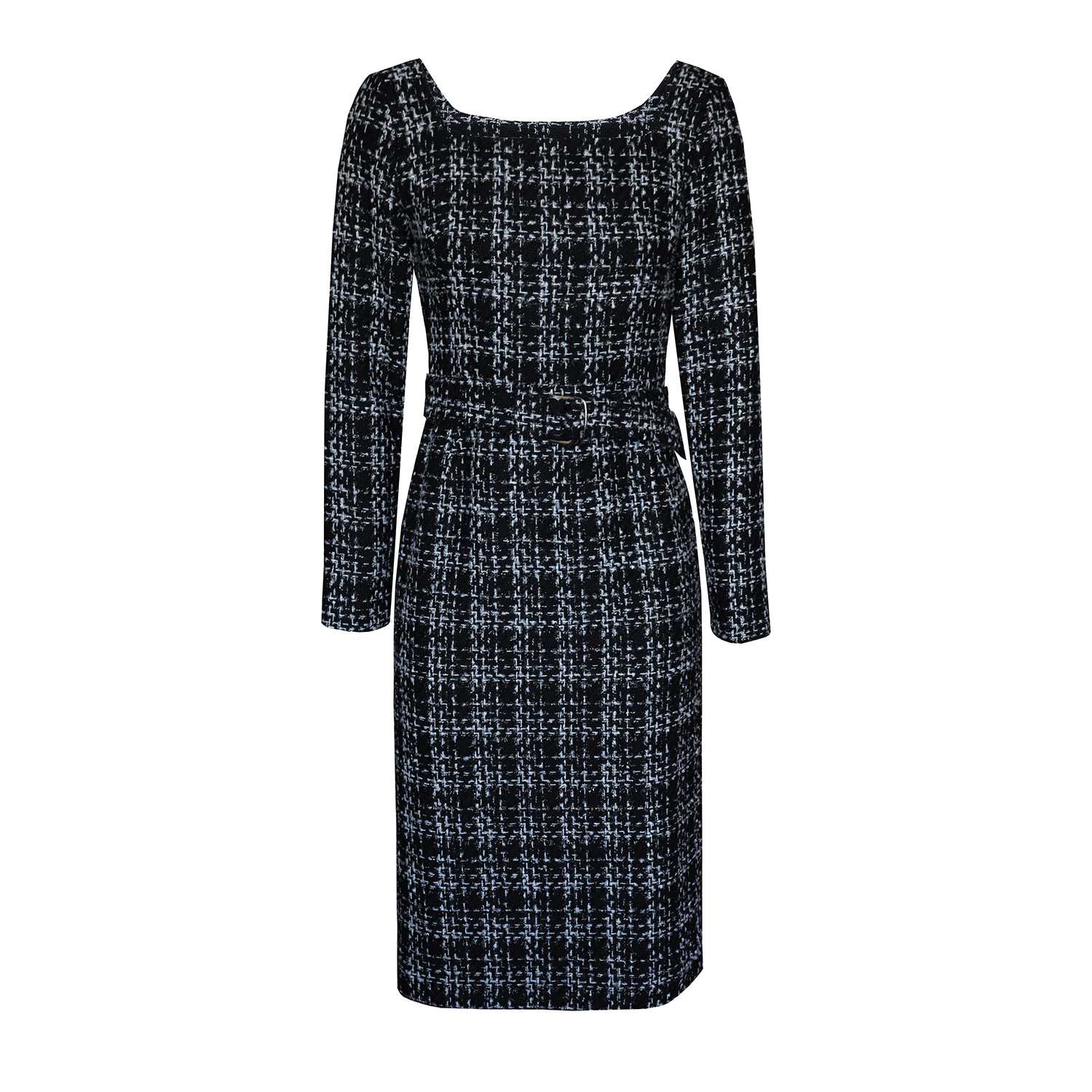 2kstyle Women's Black / White Kim Checked Metallic Tweed  Pencil Midi Dress With Belt - Black And White In Multi