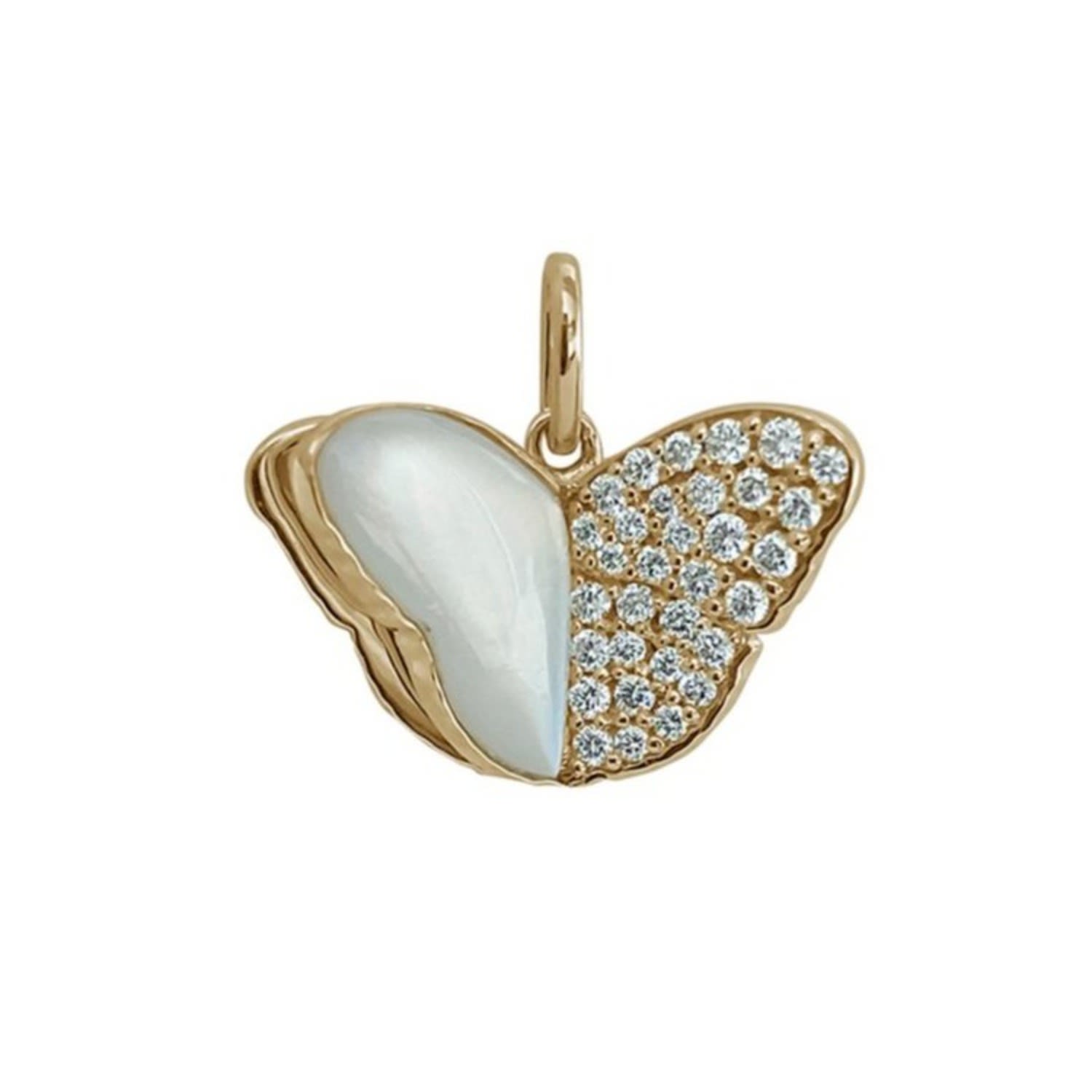 Women’s Memento Half Mother Of Pearl Half Diamond Butterfly Charm Pendant Yellow Gold Rinoor