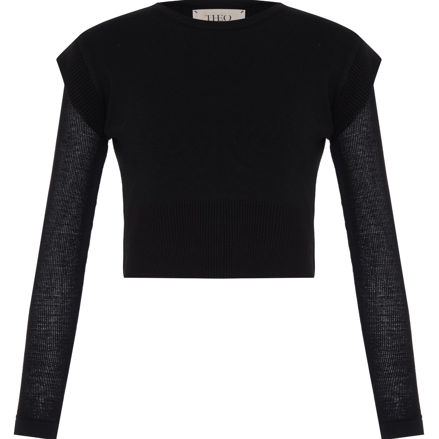 Theo The Label Women's Nomia Sheer Sleeve Crew Neck Sweater - Black In Black
