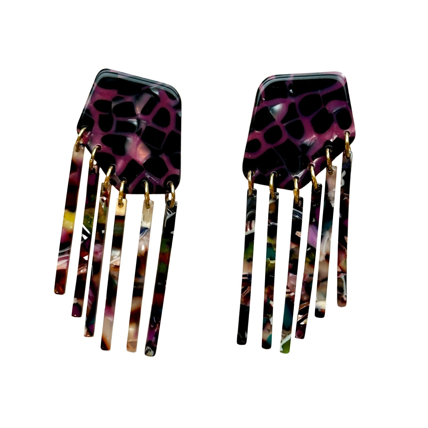 Closet Rehab Women's Pink / Purple / Black Shield Fringe Earrings In Electric Grape