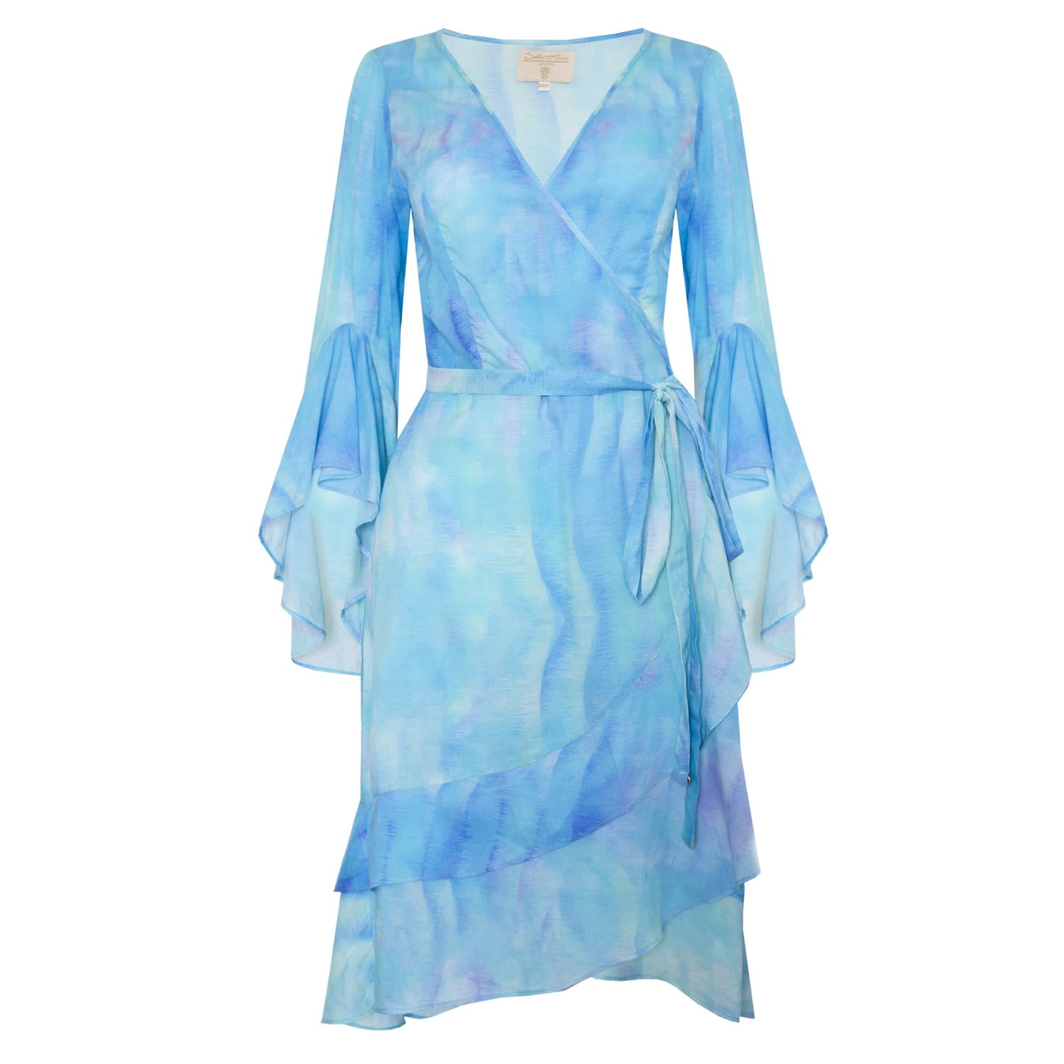 Women’s Blue Turquoise Wave Riviera Mini Wrap Dress Xs/S Sophia Alexia