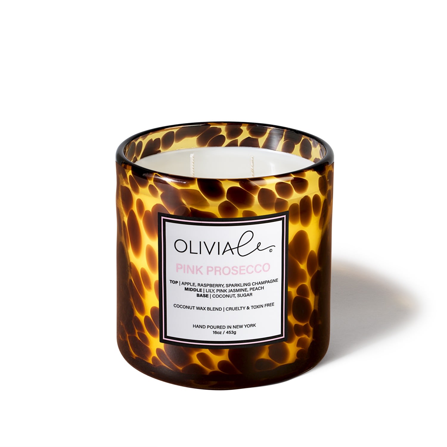 Brown Pink Prosecco Tortoise Glass Candle Olivia Le