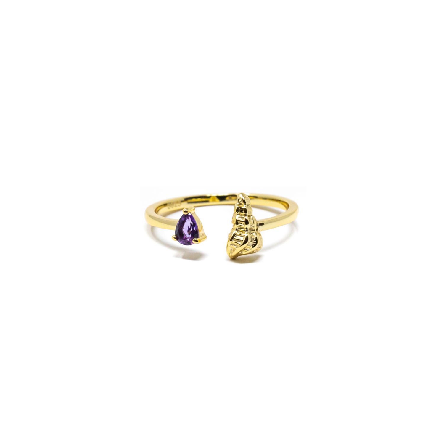 Nasi Silver Women's Yellow Shell Sedef Ring- Amethyst, Gold In Gold
