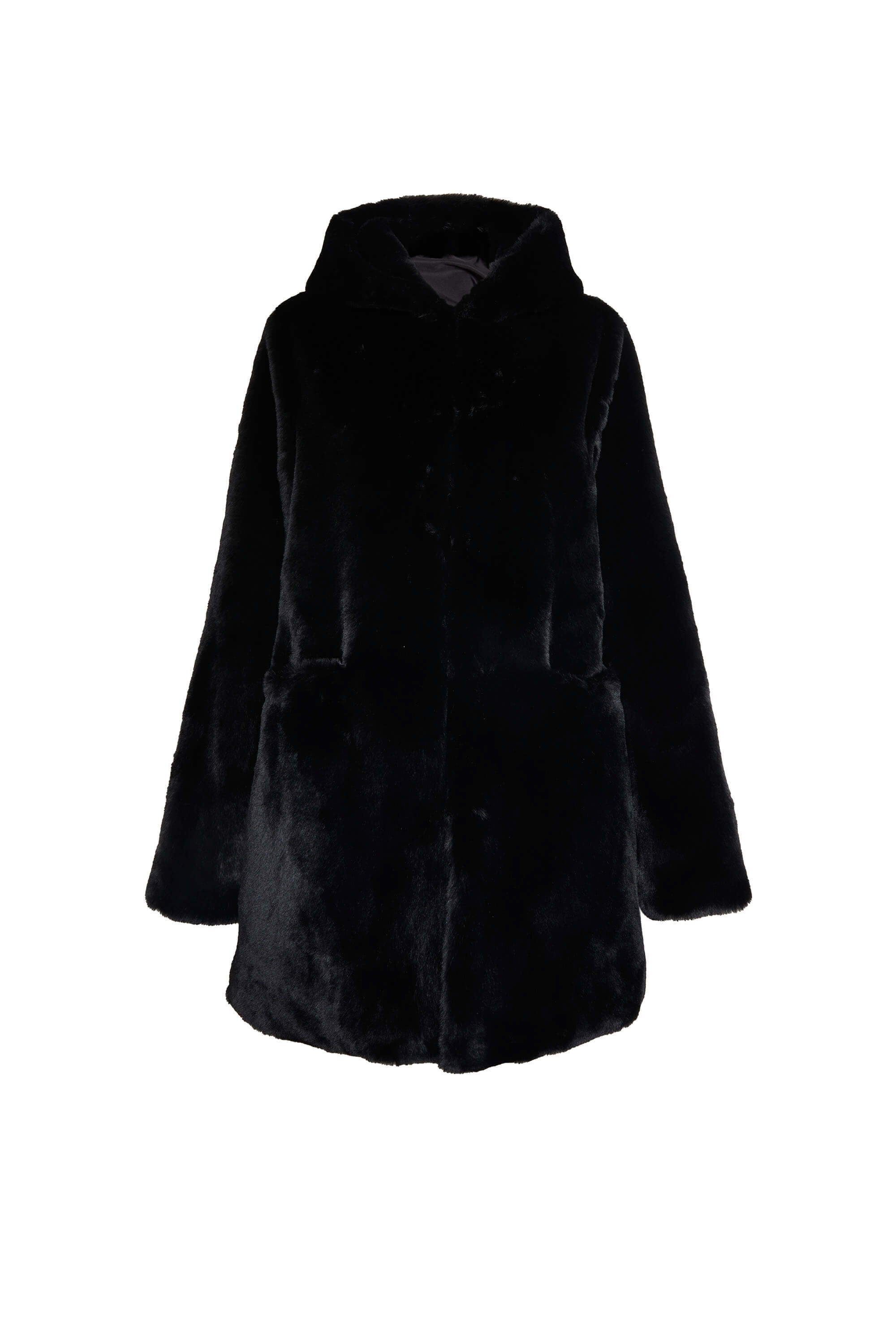 Women’s Faux Fur Coat With Hood Black Large James Lakeland