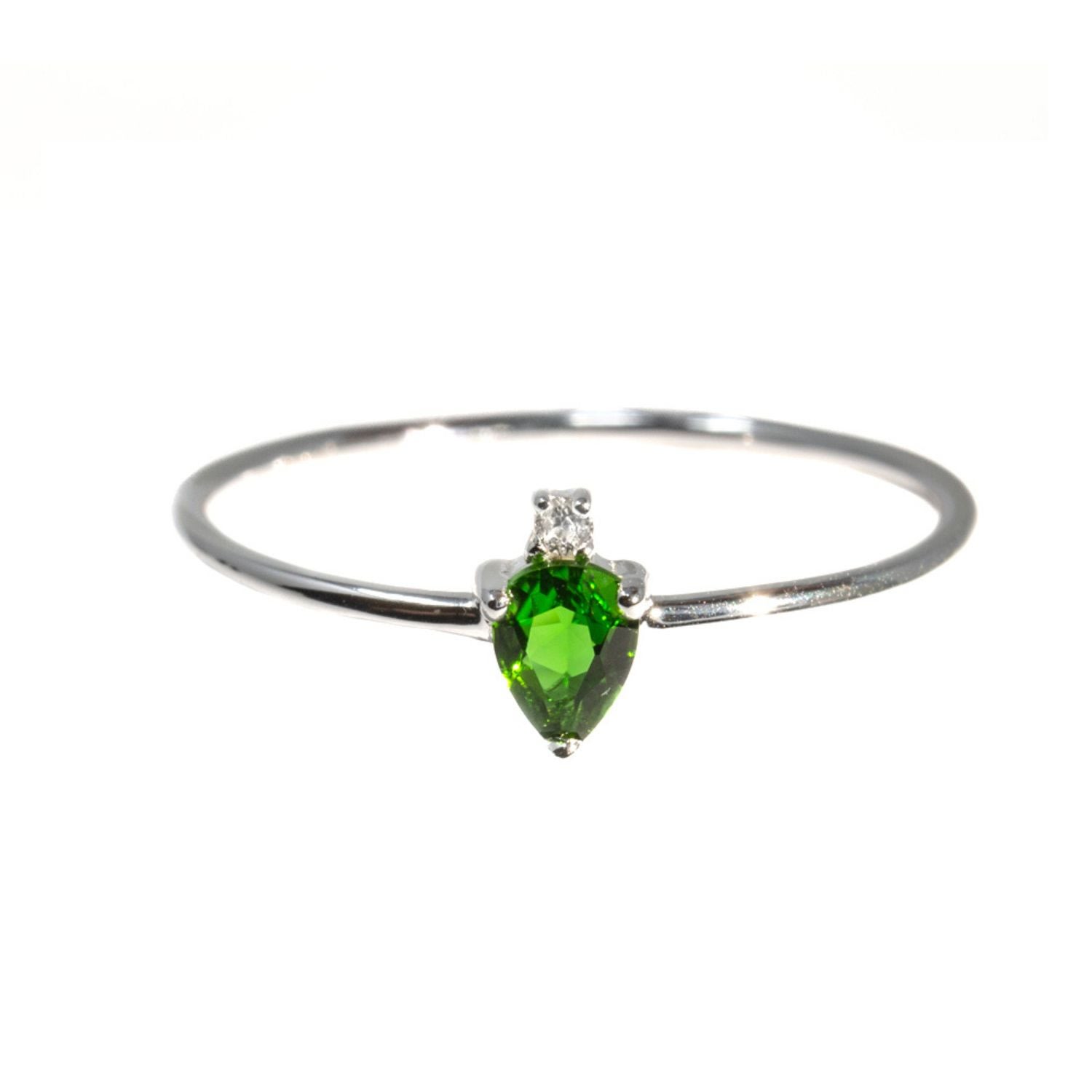 Nasi Silver Women's Green / Silver Pear Atarah Ring- Chrome Diopside & White Topaz,  Silver In Multi