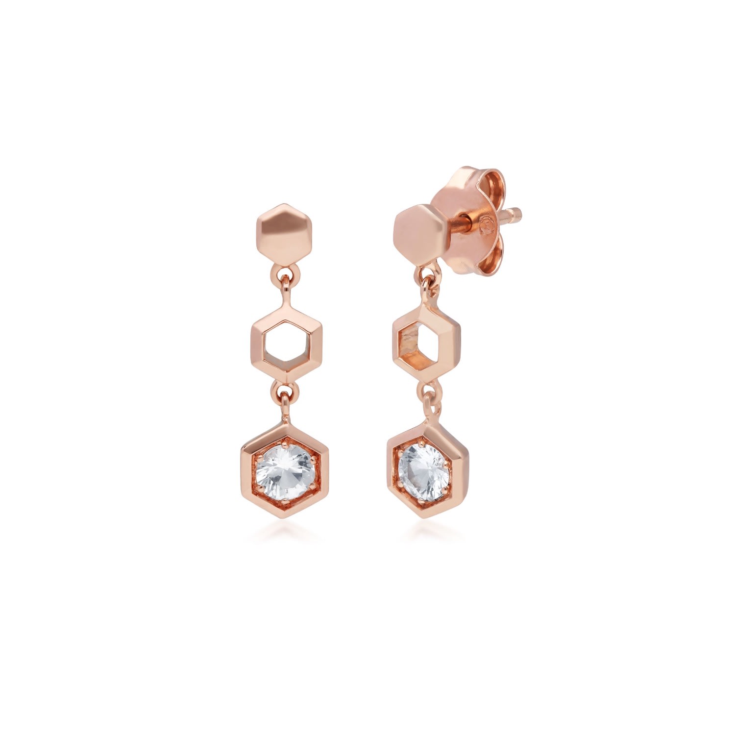 Women’s White Honeycomb Clear Sapphire Drop Earrings In Rose Gold Gemondo