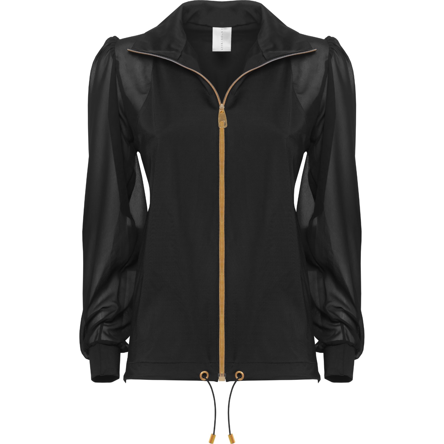 Antoninias Women's Elegant Panacea Tracksuit Jacket With Golden Details And Chiffon Sleeves In Black In Black