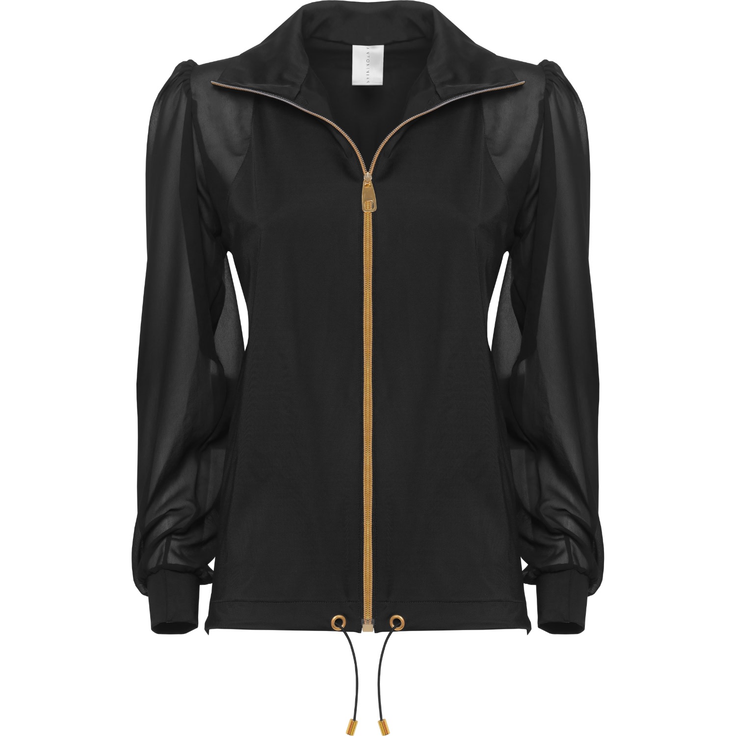 Women’s Elegant Panacea Tracksuit Jacket With Golden Details And Chiffon Sleeves In Black Extra Small Antoninias