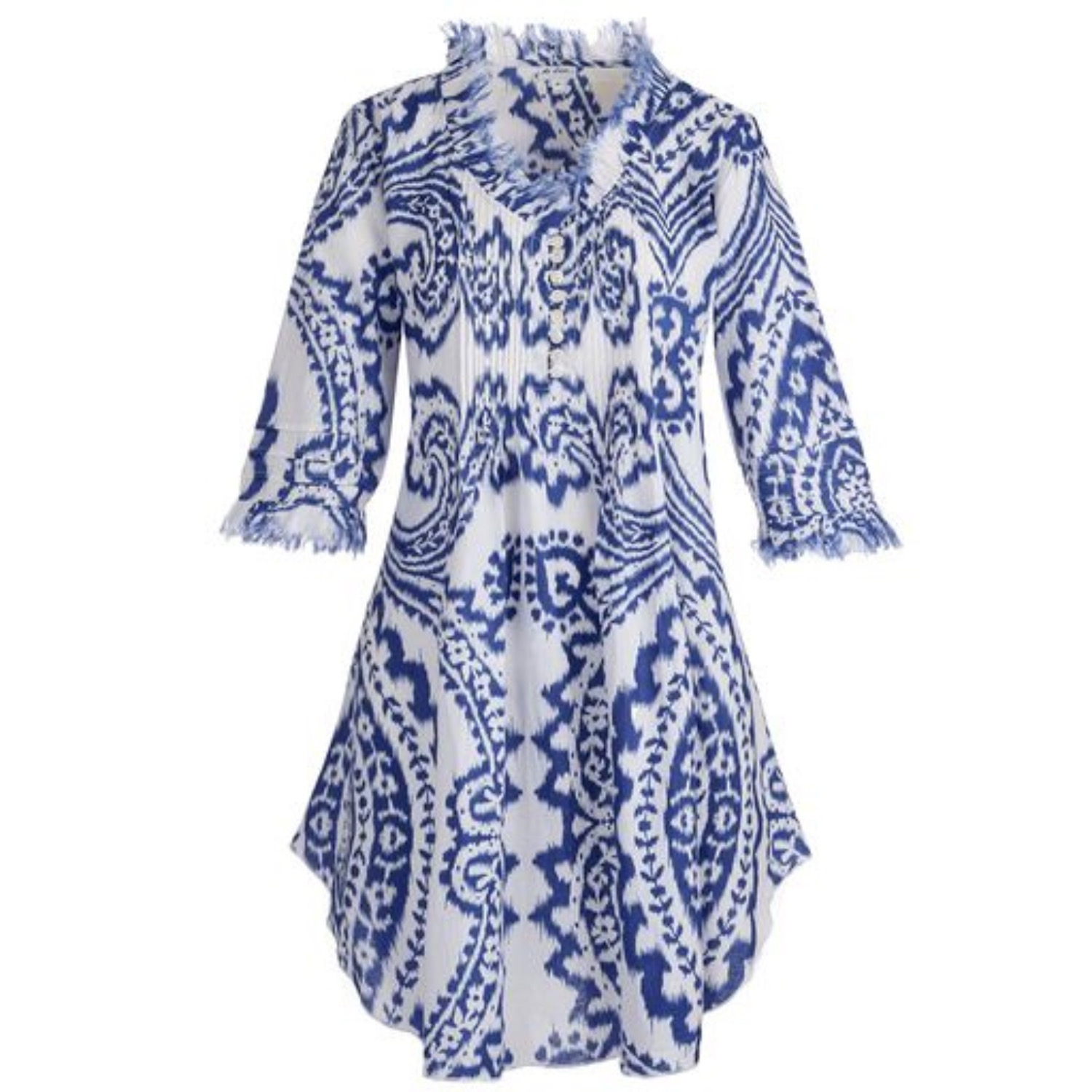 Annabel Cotton Tunic In Blue & White Ikat | At Last... | Wolf & Badger