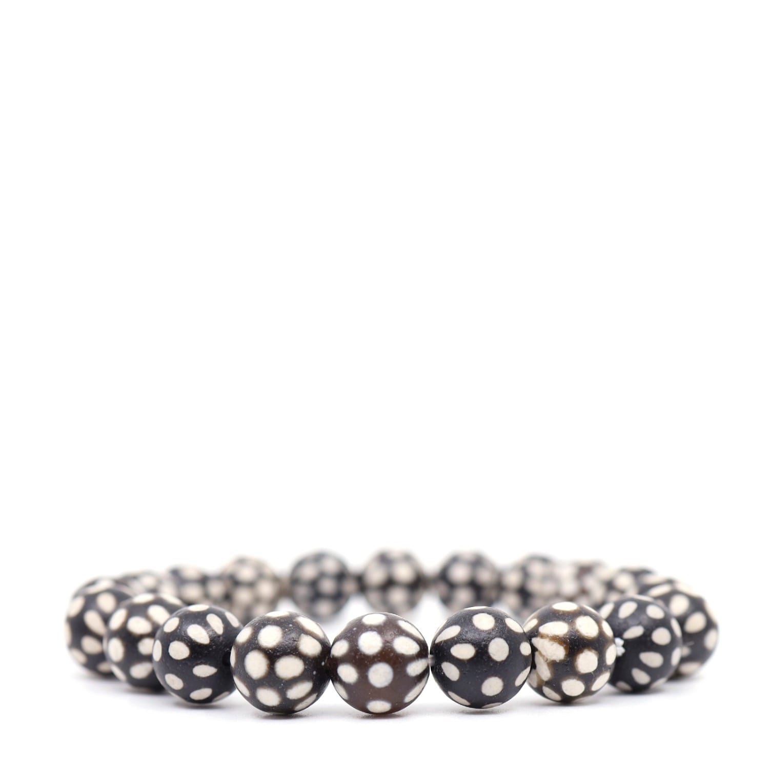 Shar Oke Men's Black / White Dzi Tibetan Agate Beaded Bracelet