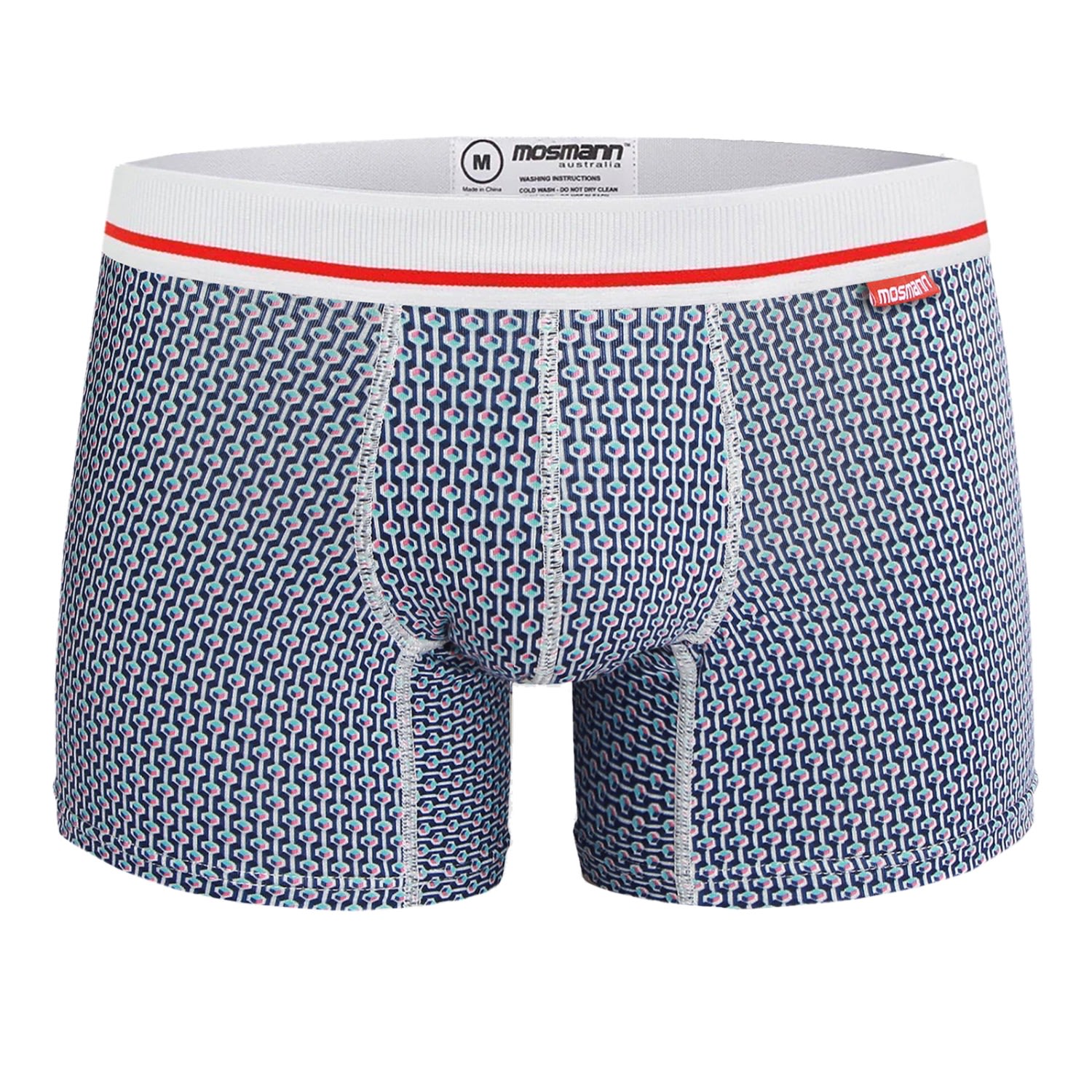 Mens Bamboo Trunk - Blue Geo Large Mosmann Australia