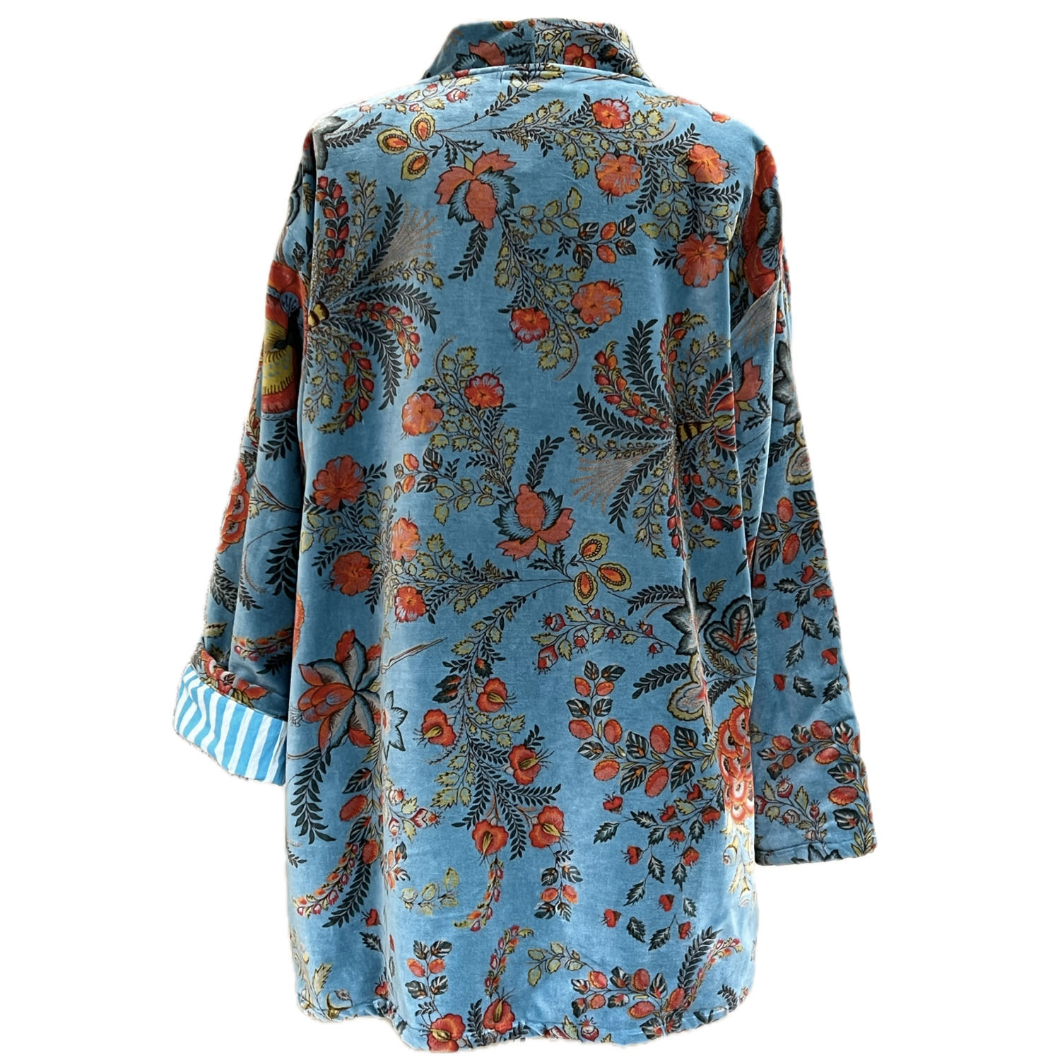 Jayshree Dalal Women's Blue / Yellow / Orange Tropical Print Velvet Jacket Turquoise In Blue/yellow/orange