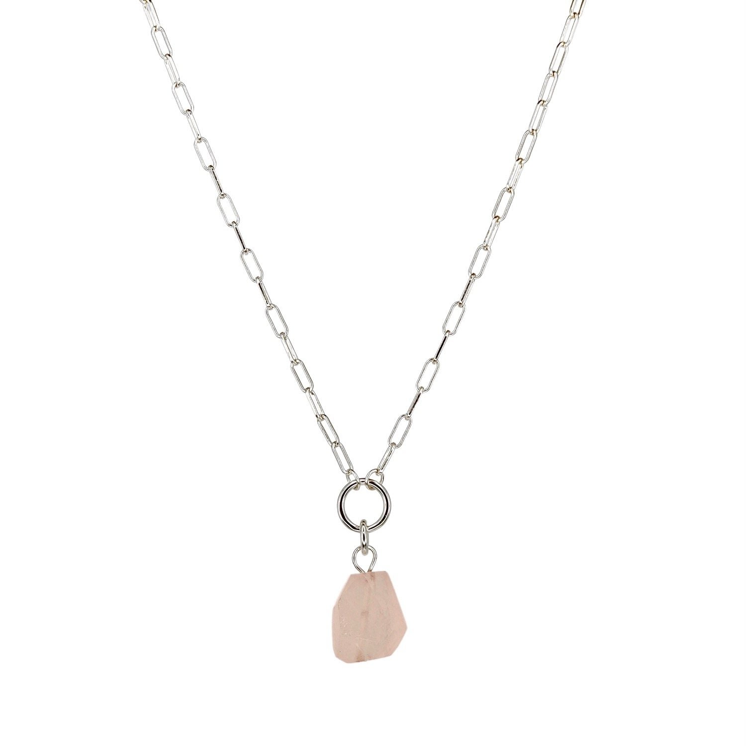 Women’s Raw Rose Quartz Amara Necklace - Silver Cvlcha