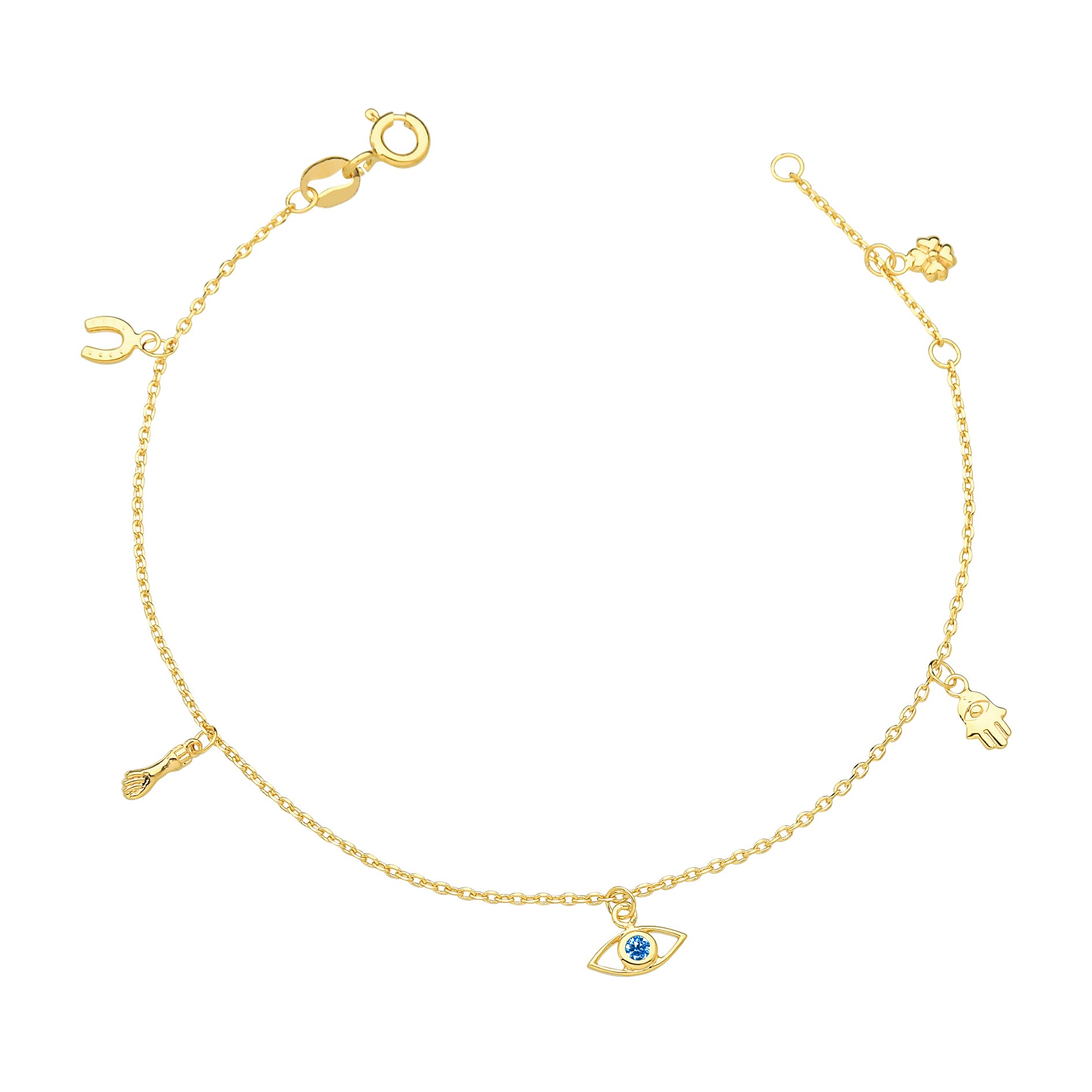 Solio Jewellery Women's Blue / Gold Good Luck With Evil Eye Bracelet 18k Solid Gold In Gold