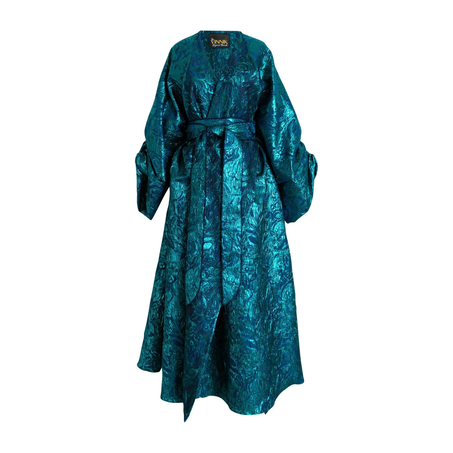 Women’s Green / Blue Long Jacquard Parisian Coat In Rusalka One Size Byvinnik