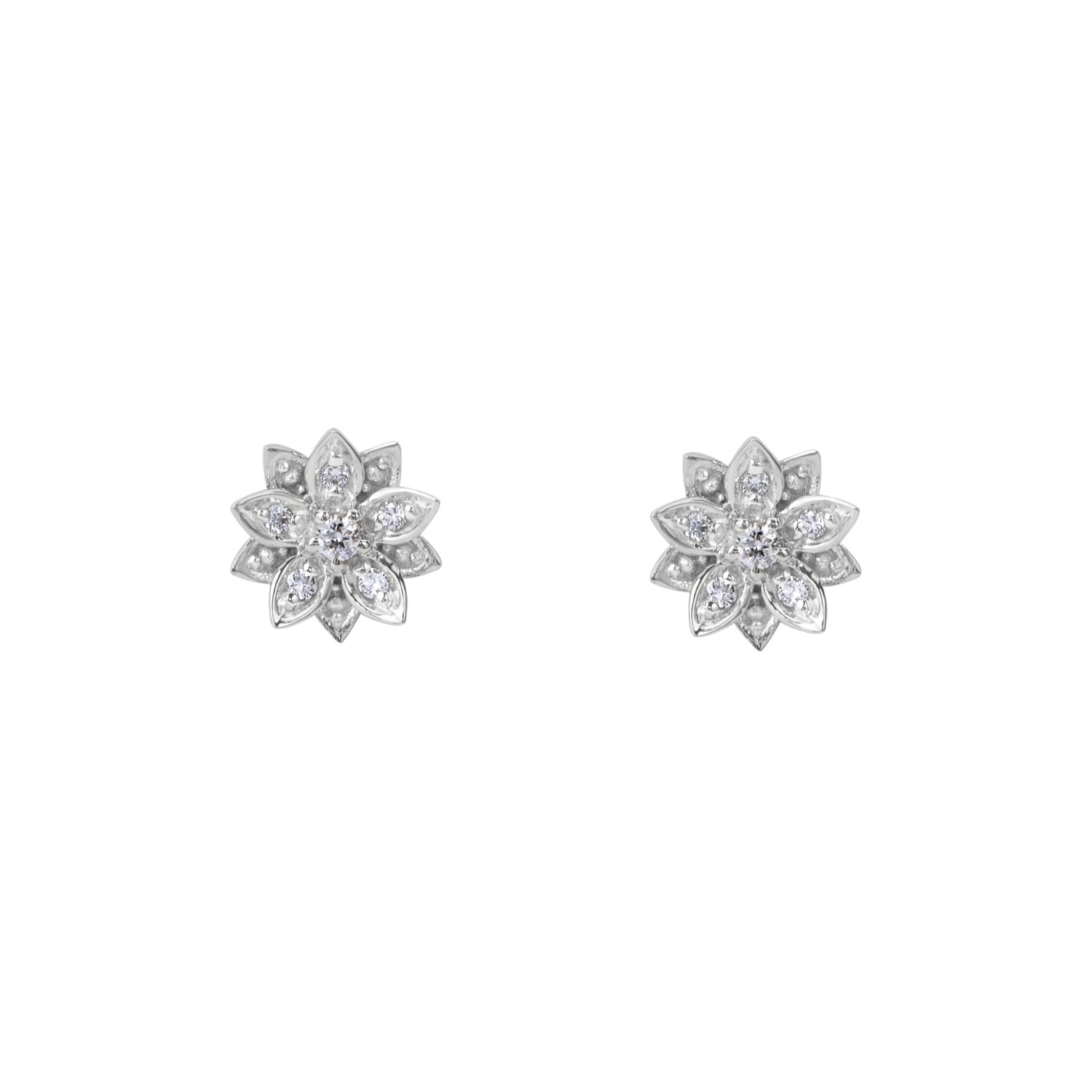 Women’s Eternal Bloom 14K White Gold Diamond Flower Studs Bloomtine Earth Angel Hq