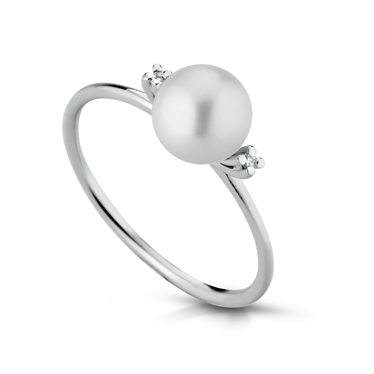 Unaloe Women's Silver Timeless Elegance Solid Gold White Ring With Freshwater Pearl  Diamonds