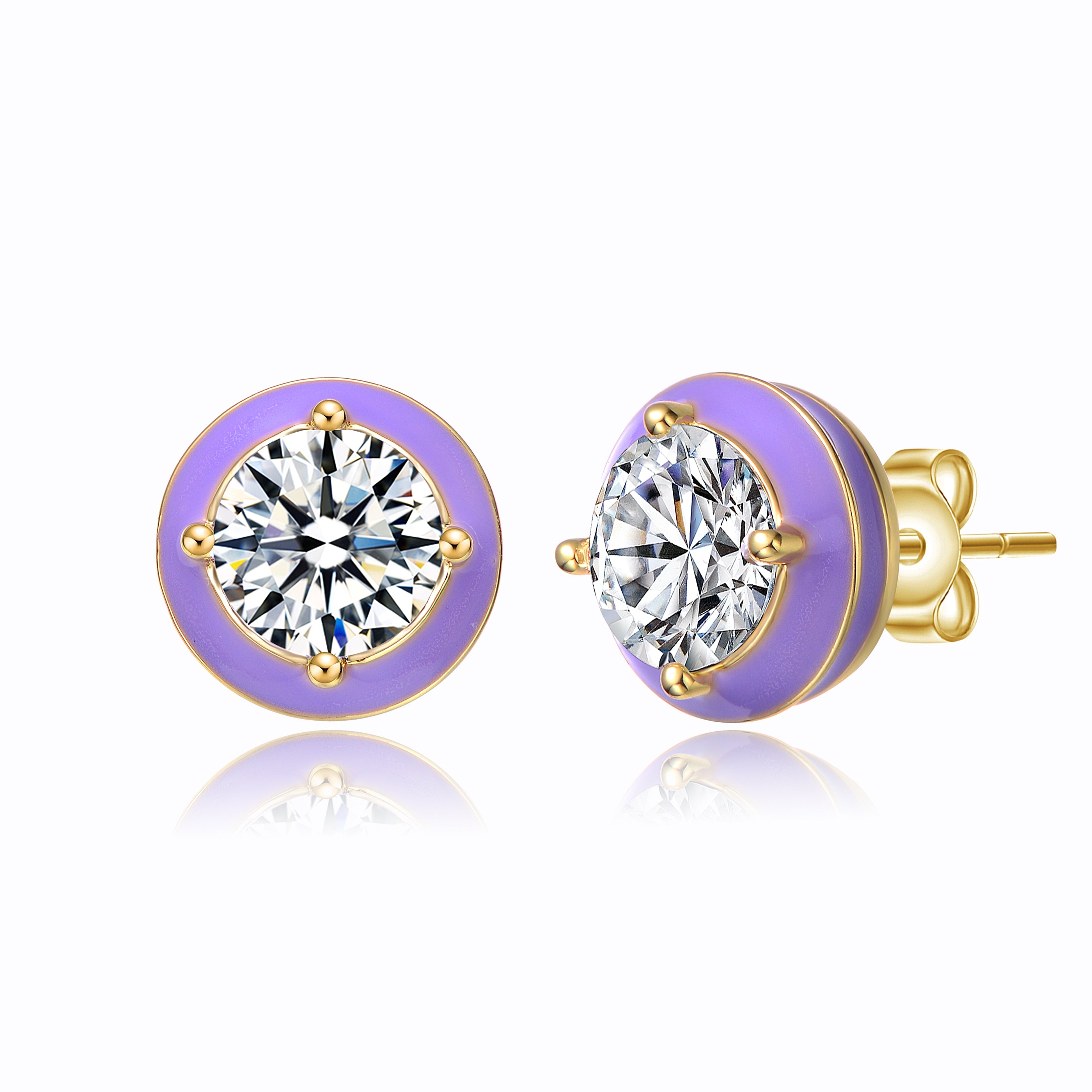 Genevive Jewelry Women's Gold / Purple / White Rachel Glauber Young Adults-teens Yellow Gold Plated With Clear Cubic 