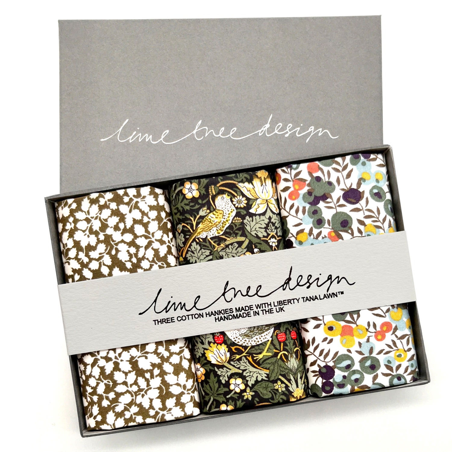 Lime Tree Design Men's Three Hankies Made With Liberty Fabric - Greengage In White