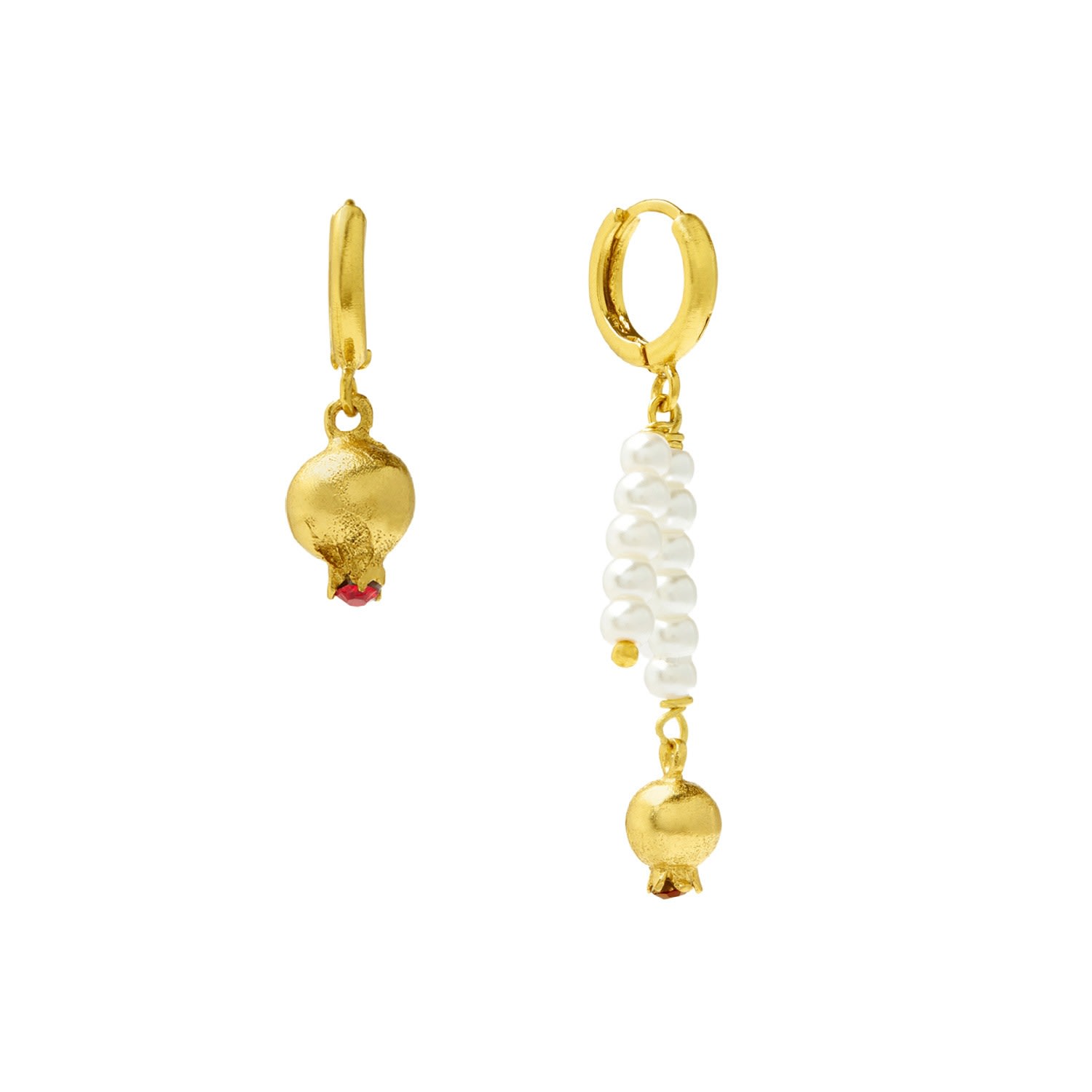 Women’s Gold / White Marley Pomegranate Huggie Earrings Ottoman Hands