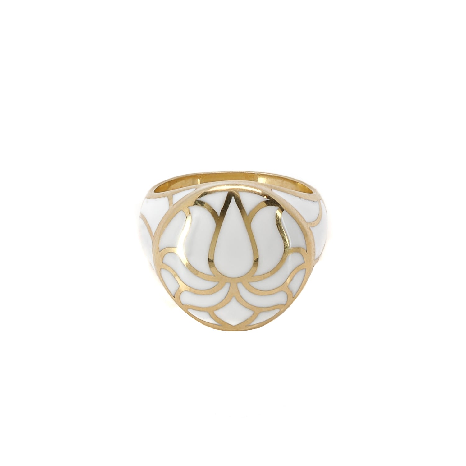 Women’s Spiritual Growth White Lotus Flower Ring - Gold Plated Ebru Jewelry