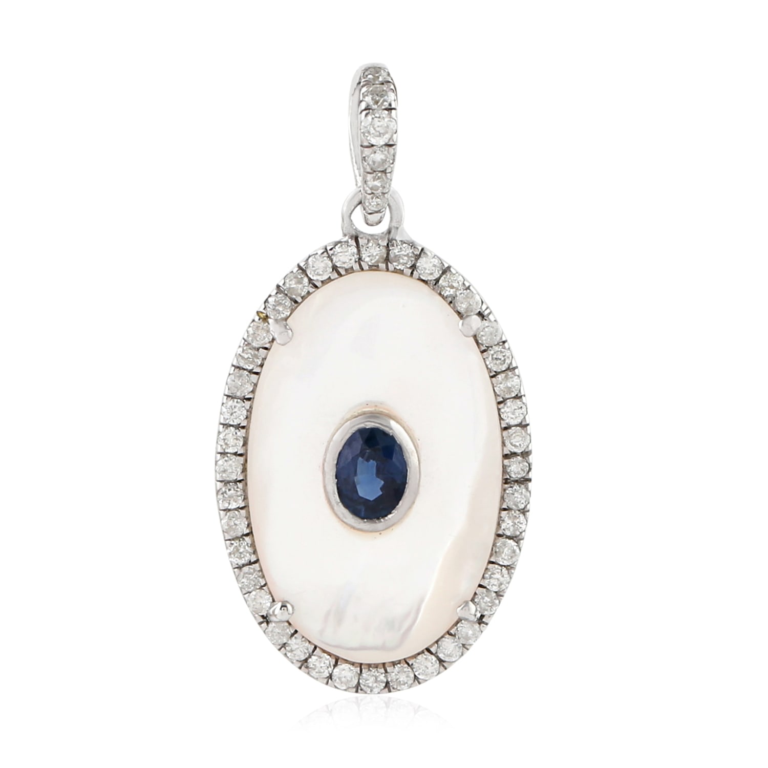 Women’s White / Blue Bezel Set Mop & Blue Sapphire Pave Diamond In 18K White Gold Evil Eye Pendant Artisan