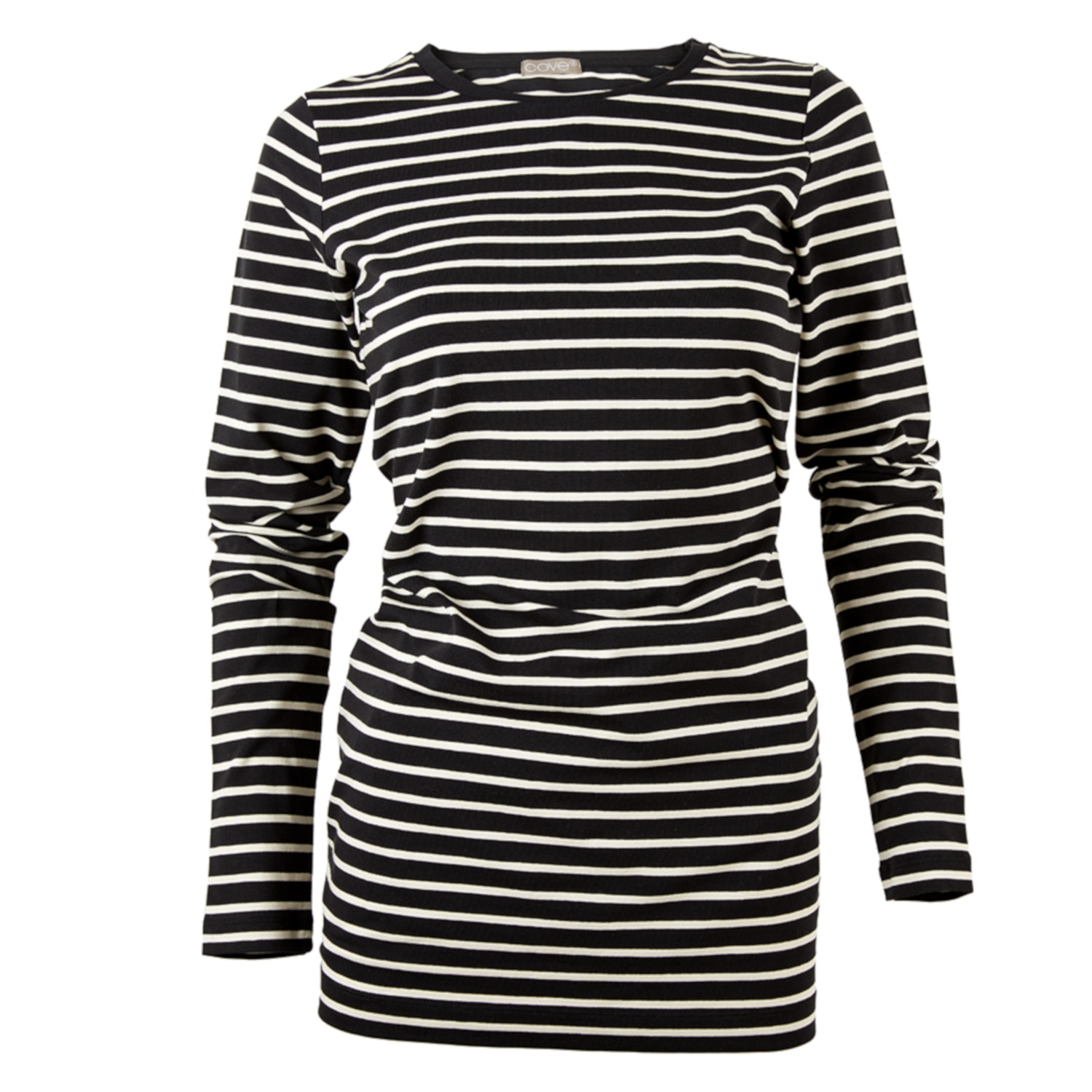 Cove Women's Black / Neutrals Long Length Cotton Black & Stone Stripe Tee In Black