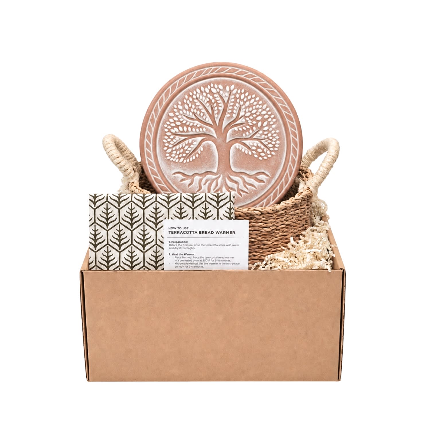 Brown / Neutrals Bread Warmer & Basket Gift Set With Dark Brown Tea Towel - Tree Of Life Round | Korissa