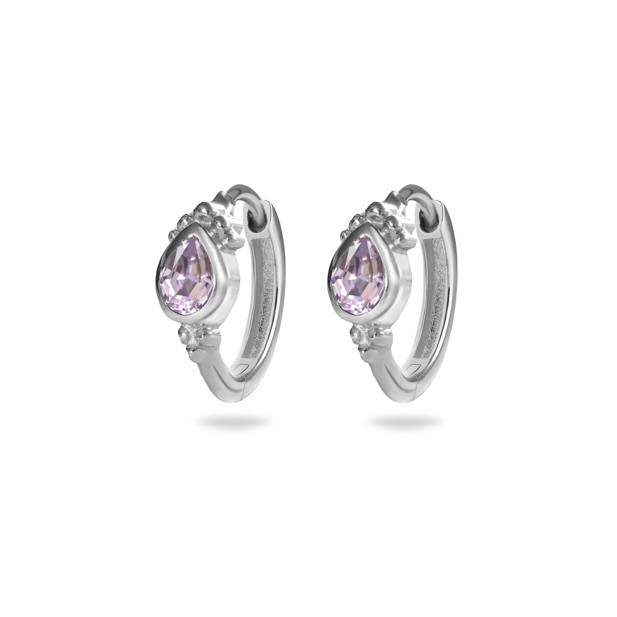 Zohreh Women's Pink / Silver Pink Amethyst Boho Huggie Hoop Earring Sterling Pair Silver In Metallic