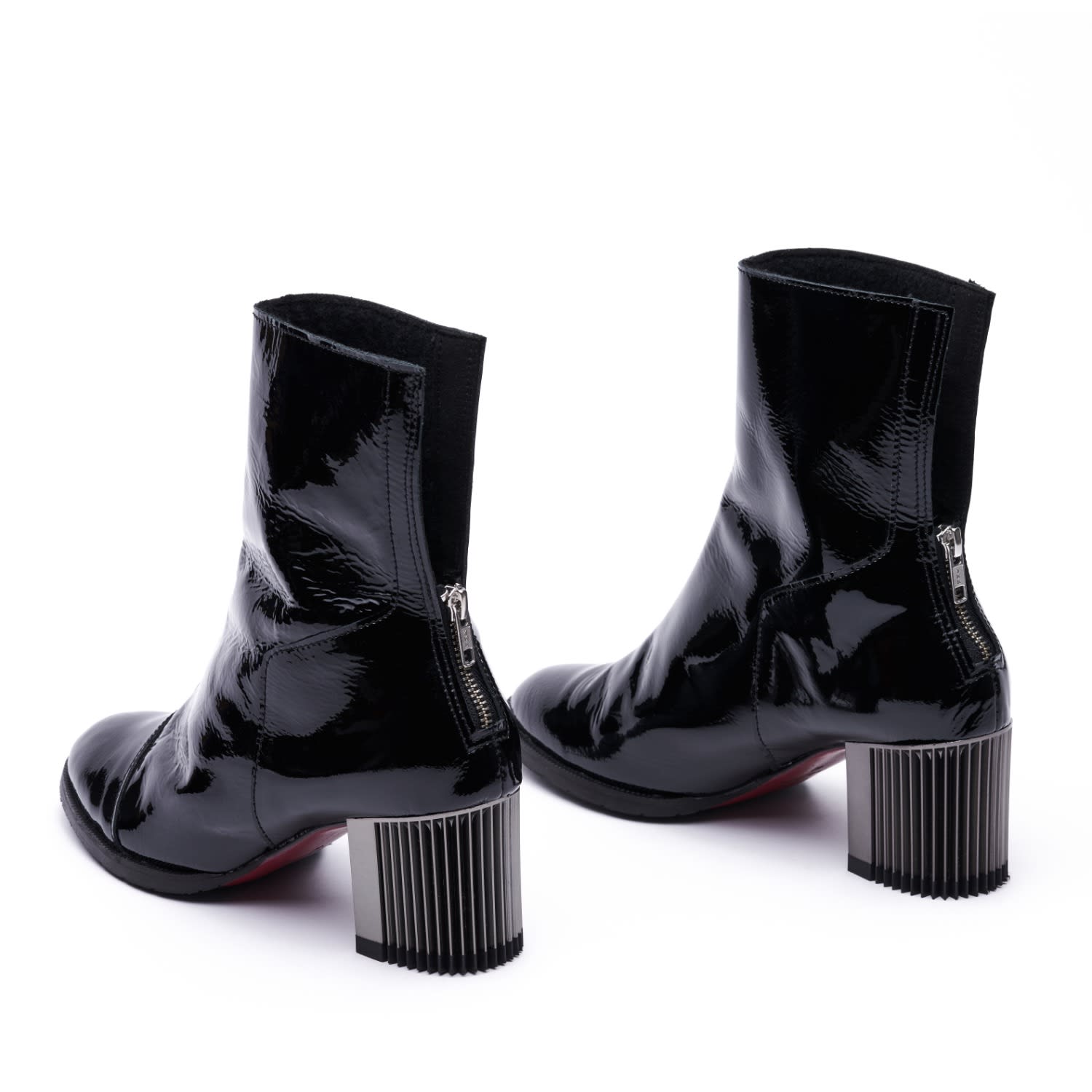 Black Patent Leather Heeled Ankle Boots, Mas Laus