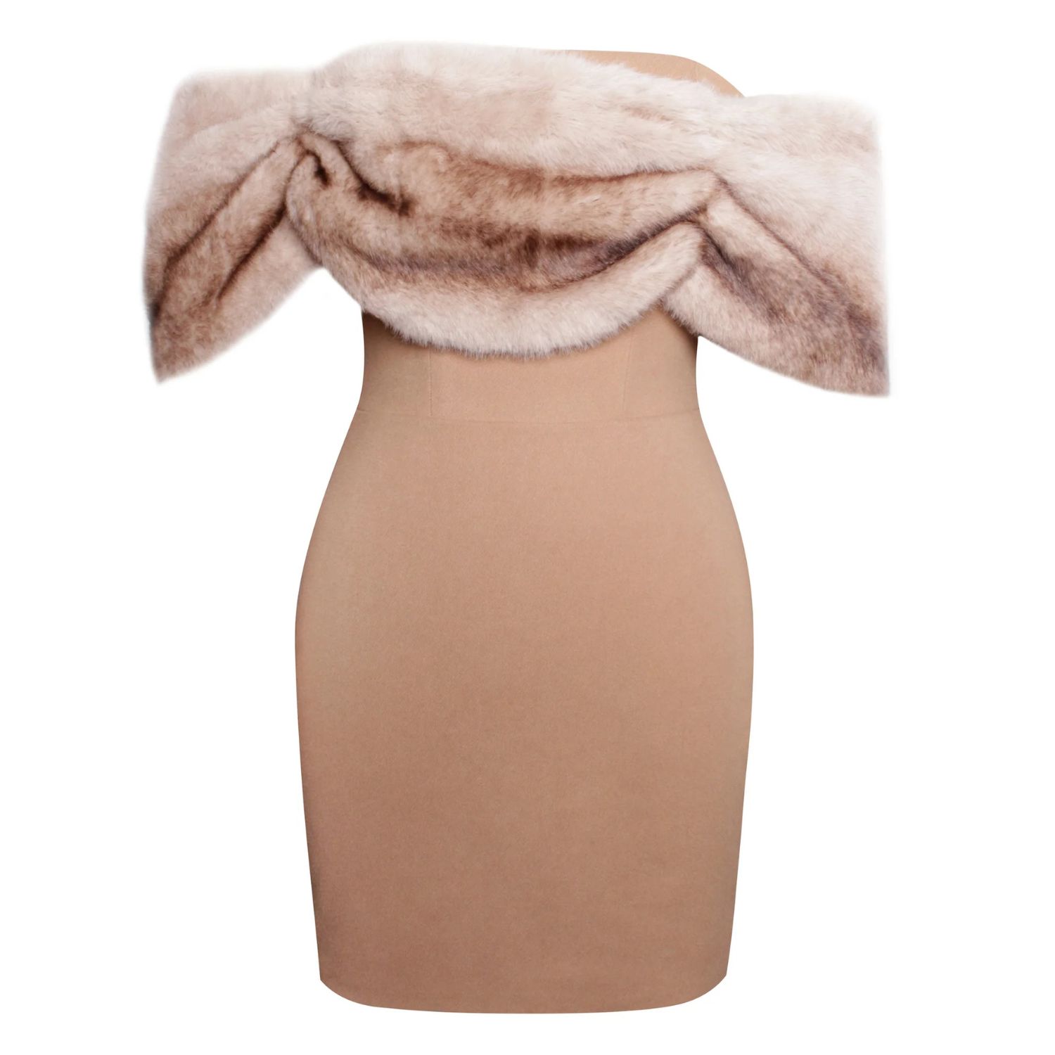 Miss Circle New York Women's Brown Nadira Off Shoulder Fur Trim Mini Dress In Brown