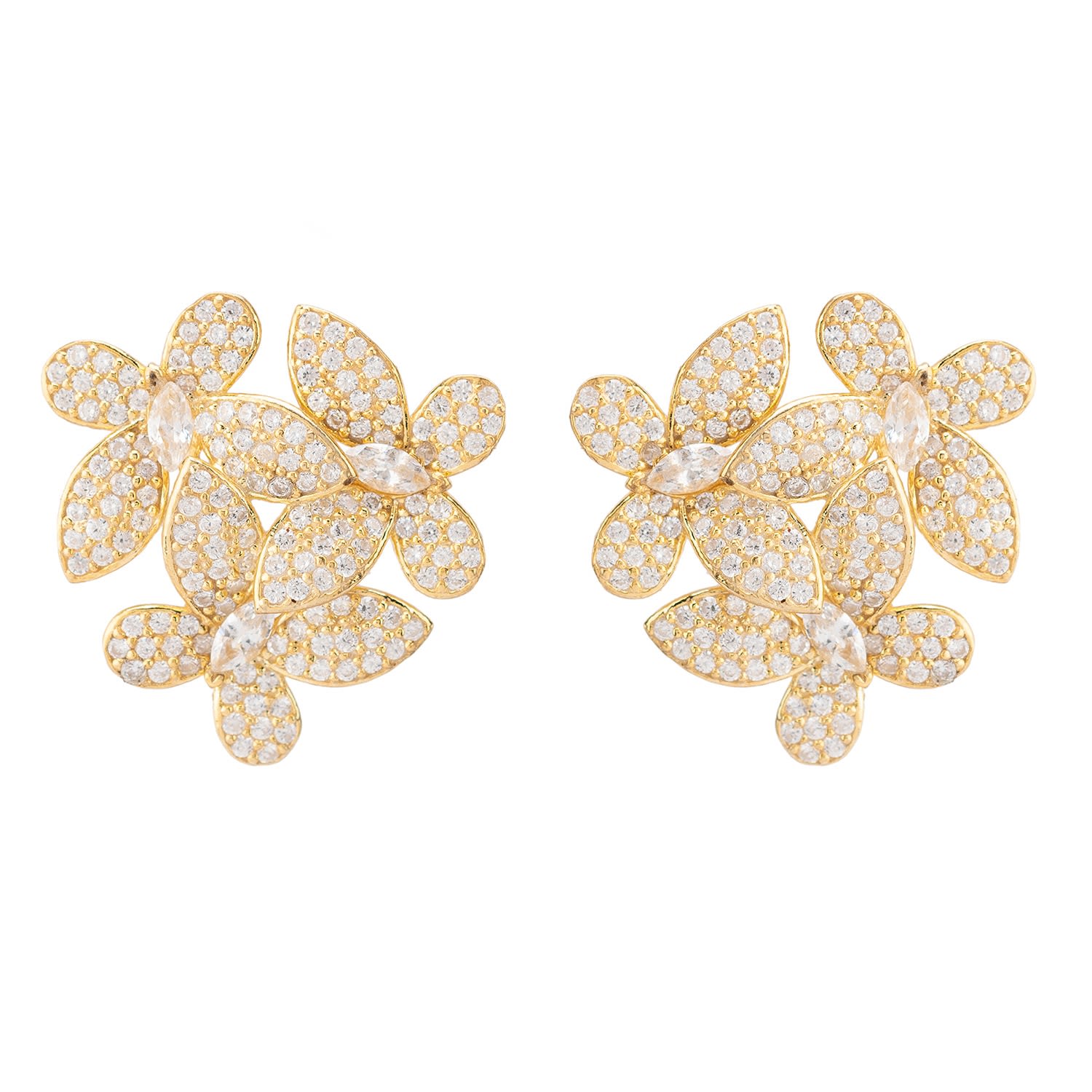 Latelita Women's White / Gold Flowers Large Stud Earrings Gold In Multi