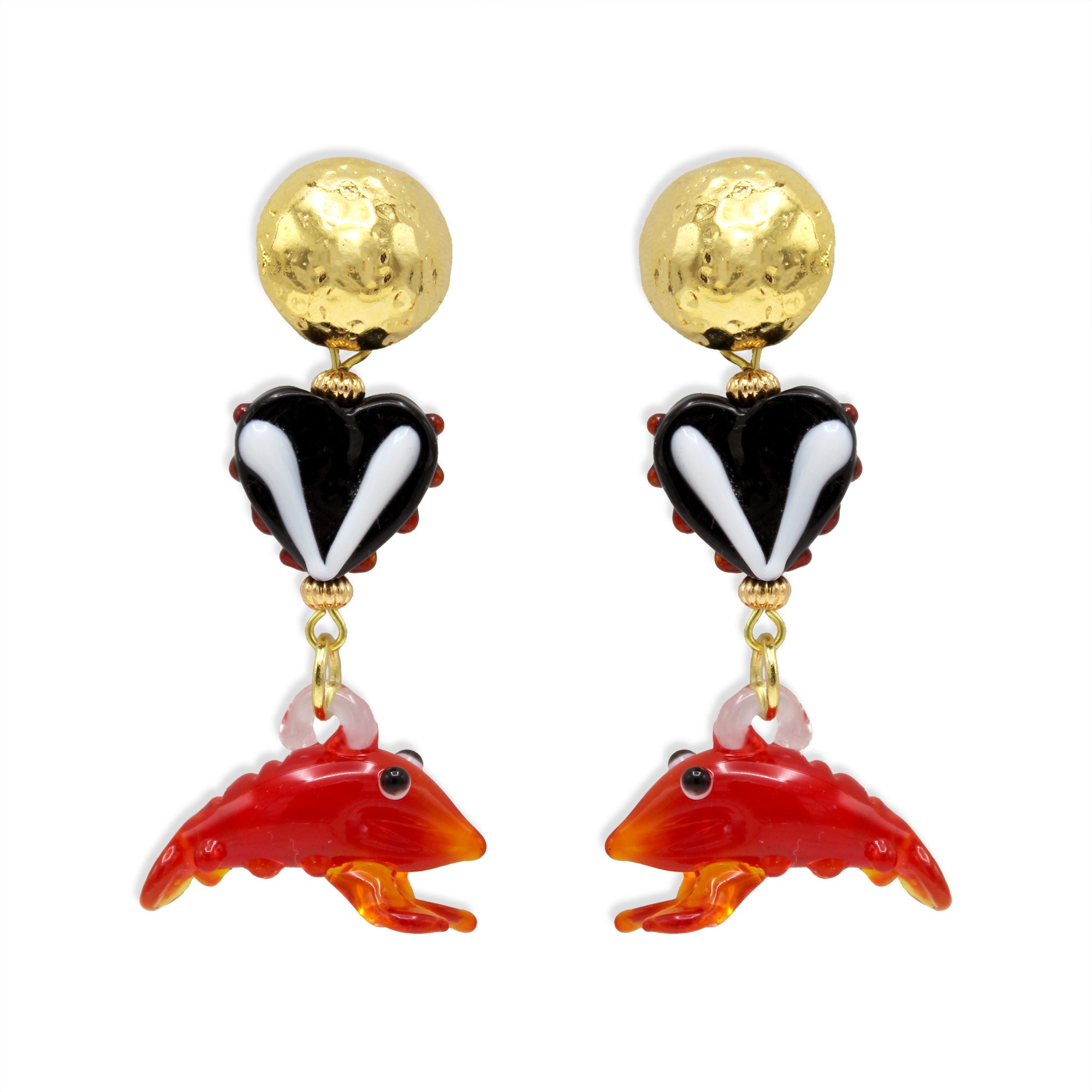 Midnight Foxes Studio Women's Black Little Shrimps Gold Earrings In Multi