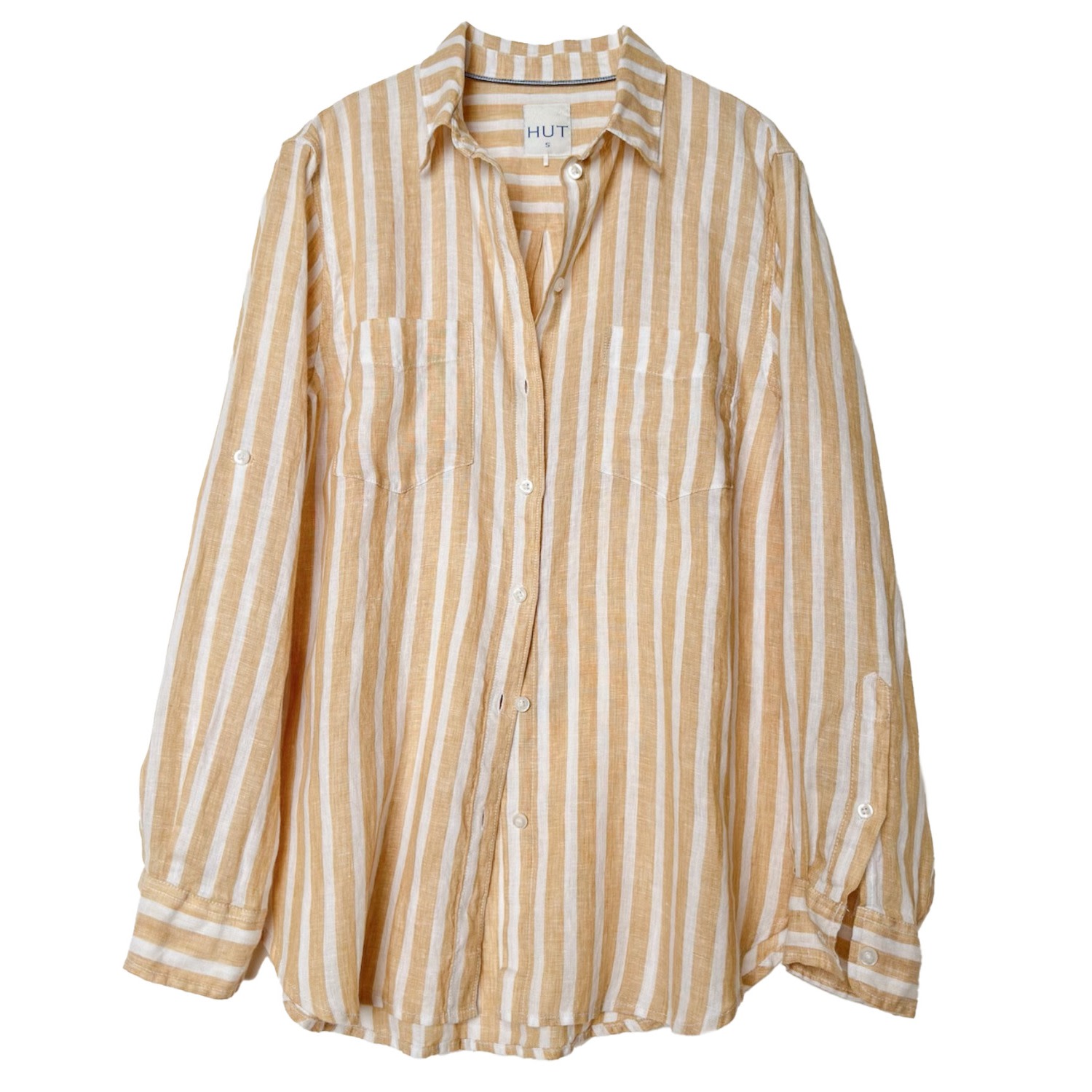 Hut Noosa Women's Neutrals Honeycomb Stripe Boyfriend Linen Shirt