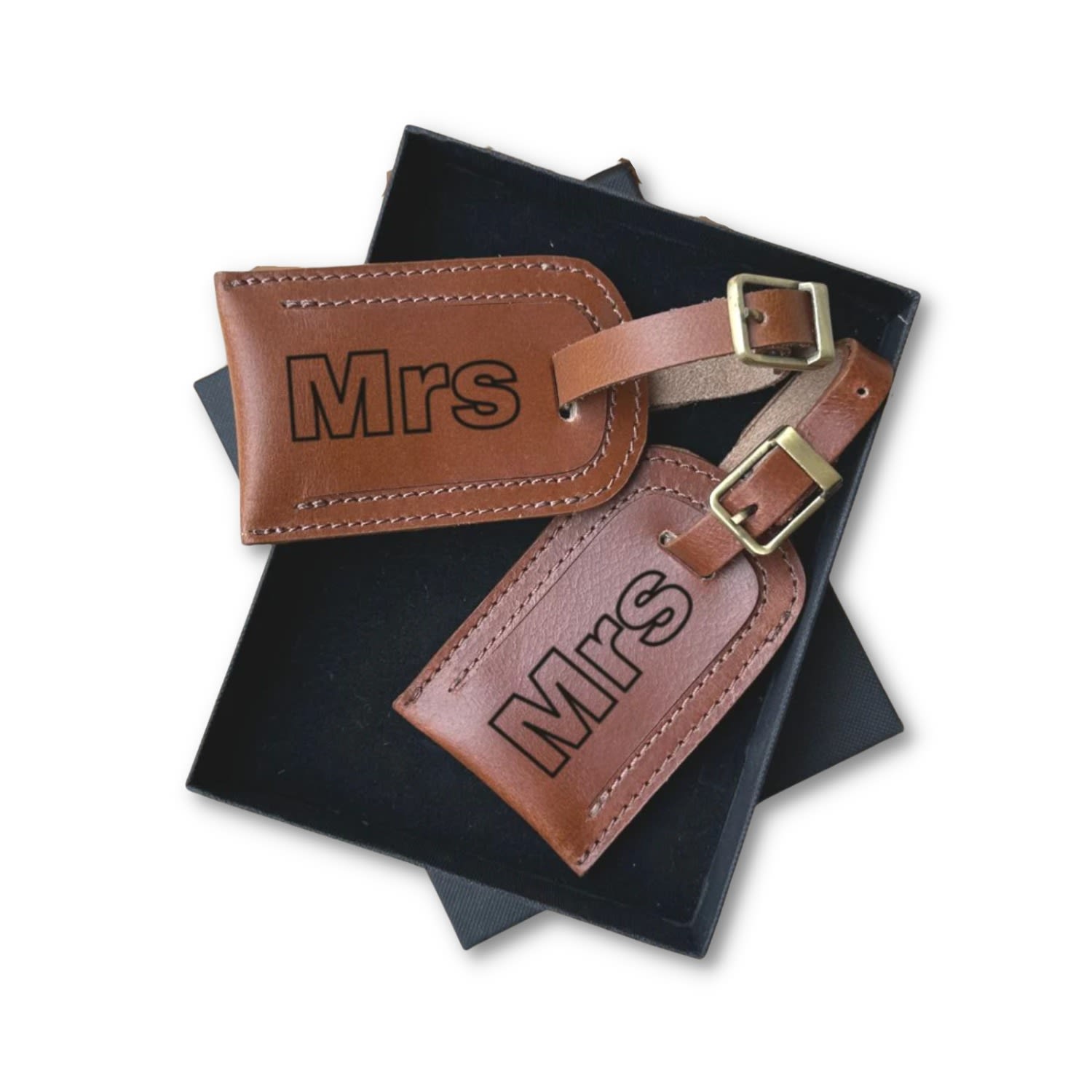 Vida Vida Brown Mrs And Mrs Handmade Leather Luggage Tag Set