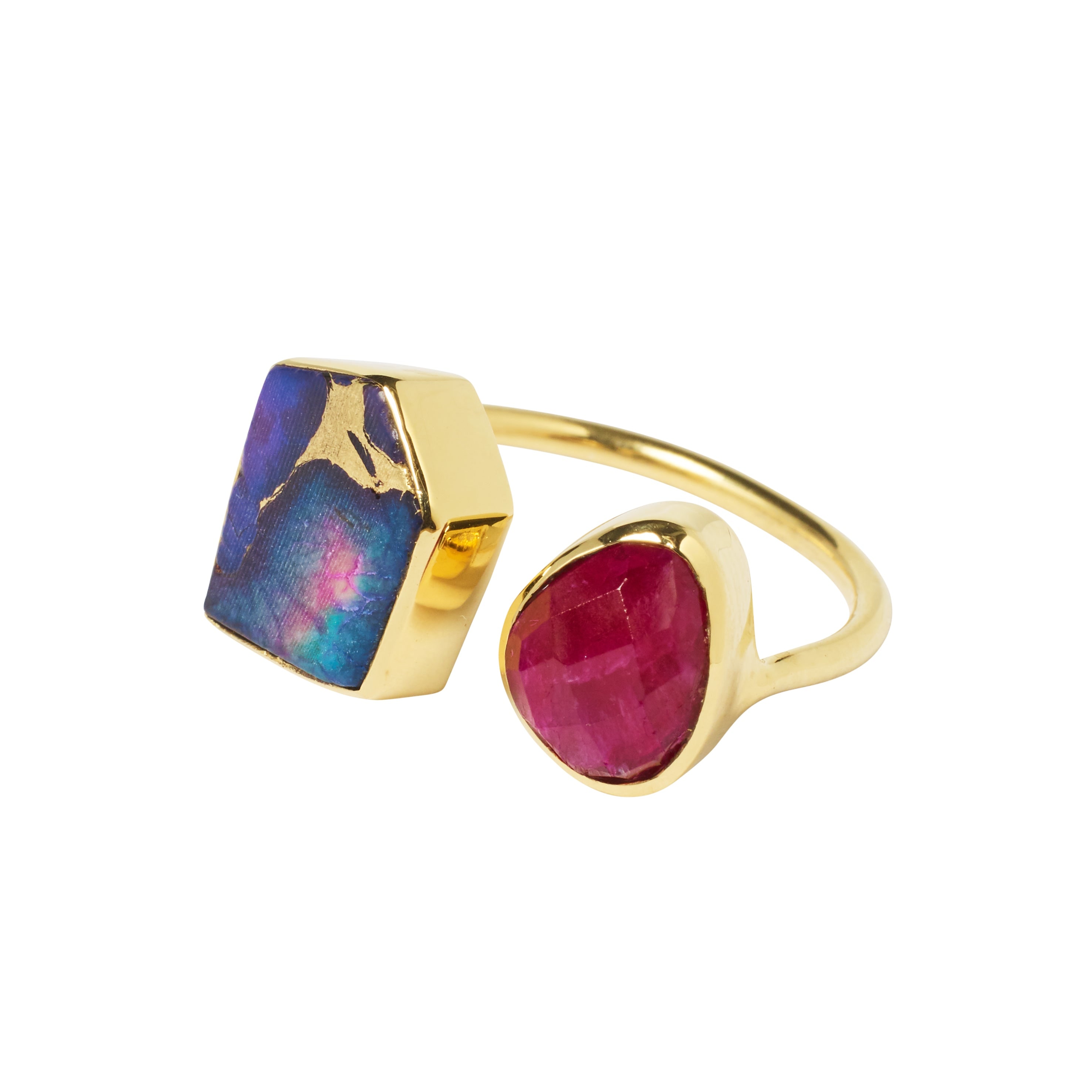 Yaa Yaa London Women's Colour Fusion Adjustable Ring - Pink Copper Turquoise / Ruby Sillimanite In Pink