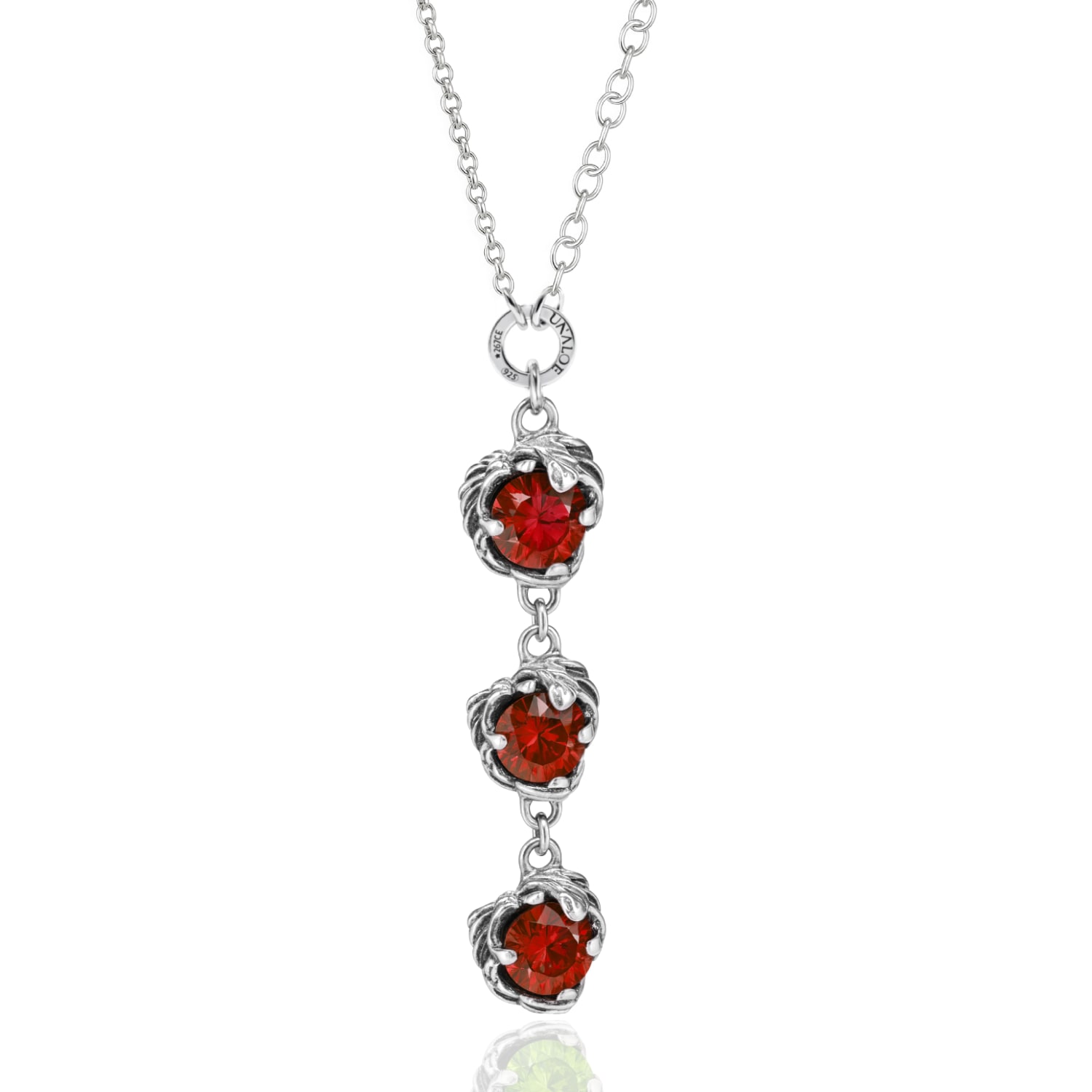 Unaloe Silver / Red Coleus Sterling Silver Women's Necklace With Three Red Crystal Stones – Elegant Women's In Multi