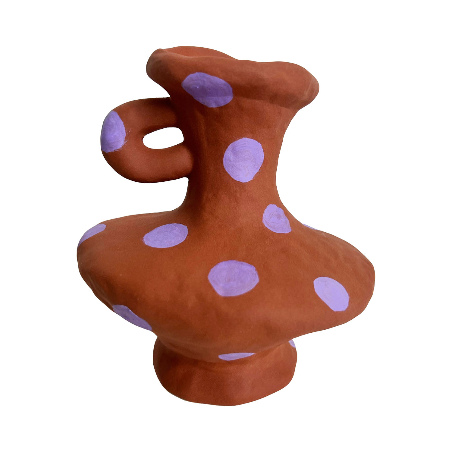 Quillattire Brown / Pink / Purple Clay And Lilac Polka Handle Vase