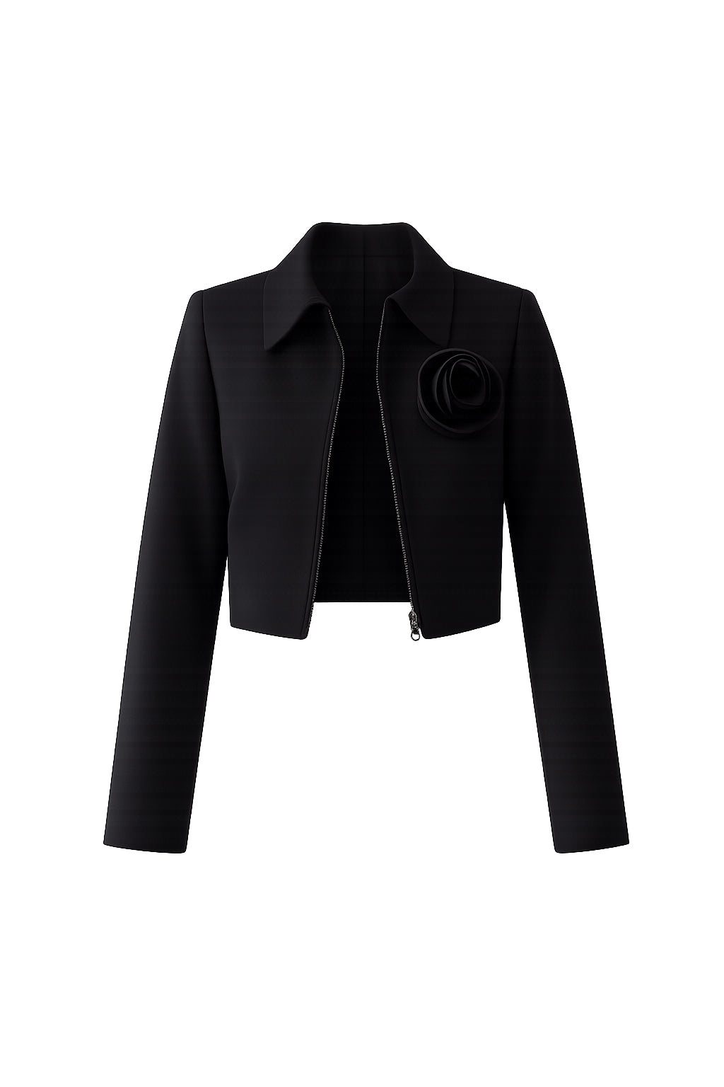 Women's Regular Rose Detailed Zippered Ares Jacket - Black | Large | Exquise