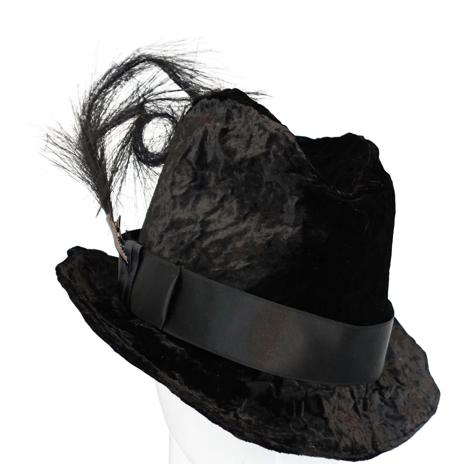 Romer Millinery Women's Murphy Moldable Trilby Black Velvet With Faux Feather Clip