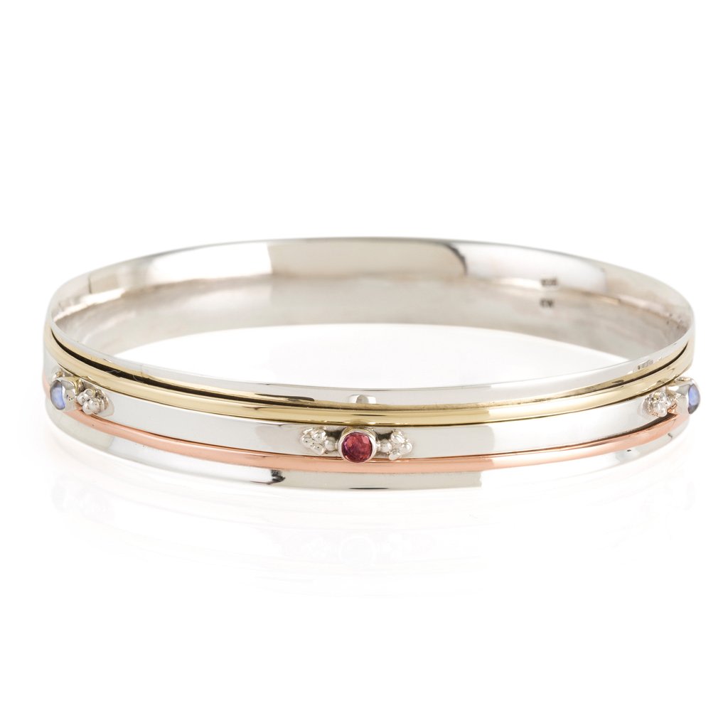 Women’s Silver / Red Rajput Sunset Silver Spinning Bangle - Rhodolite Garnet & Moonstone Charlotte’s Web Jewellery