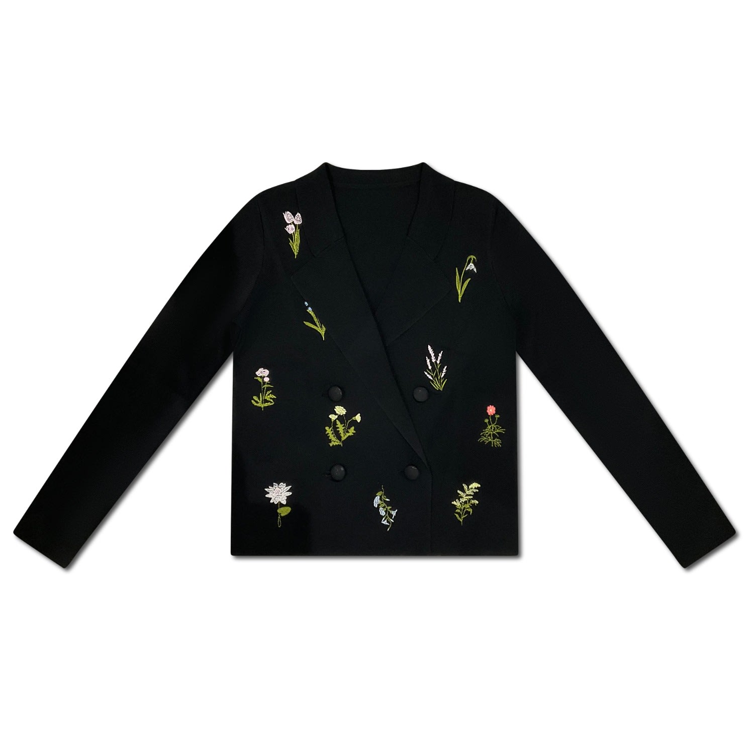 Women’s Black Flower Embroidered Knit Blazer Small Roch Perel